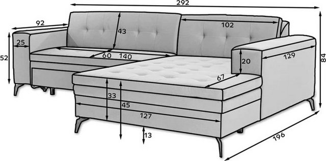 DB-Möbel Ecksofa Ecksofa Salange mit Schlaffunktion 292X196cm. Ecksofa vom günstig online kaufen