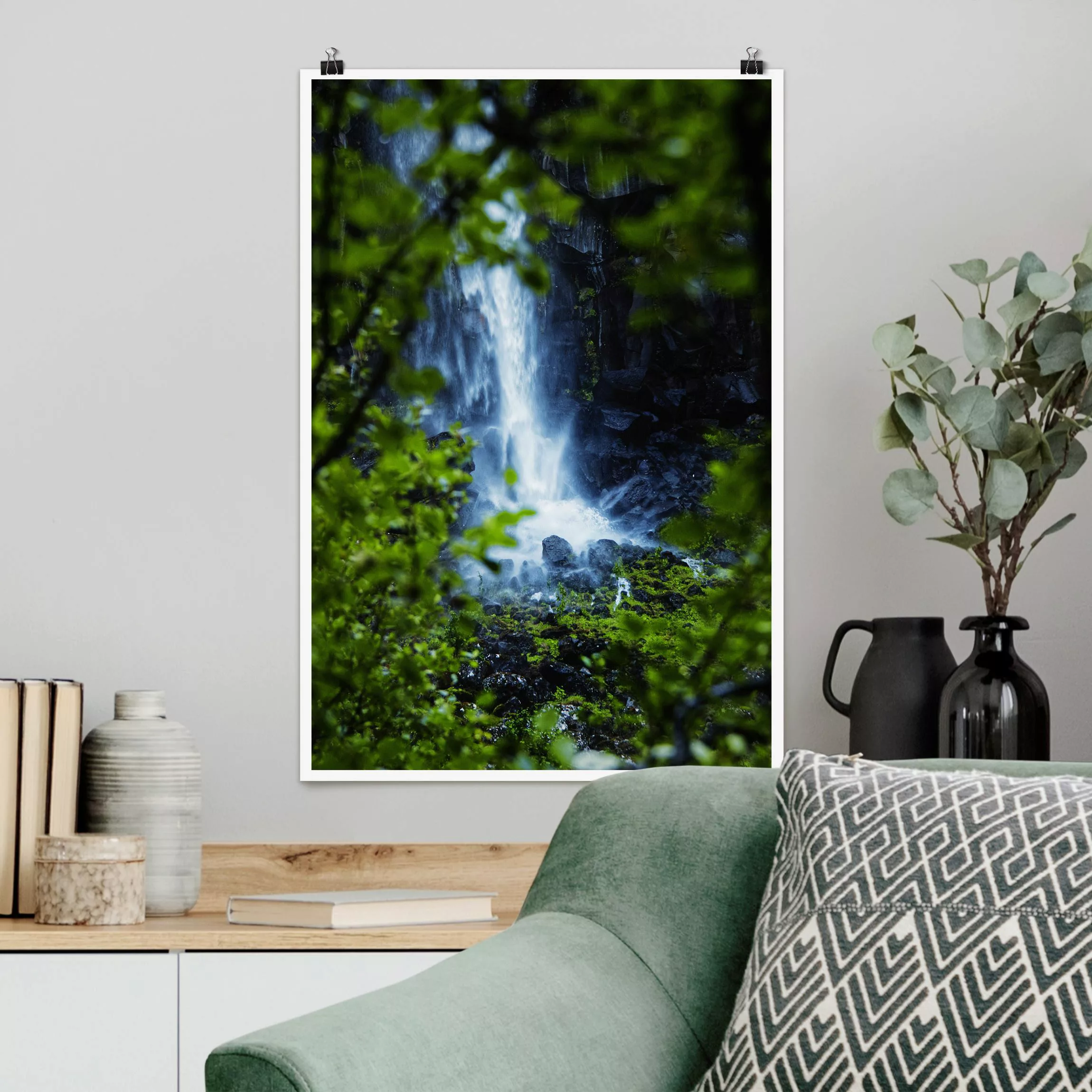 Poster Blick zum Wasserfall günstig online kaufen