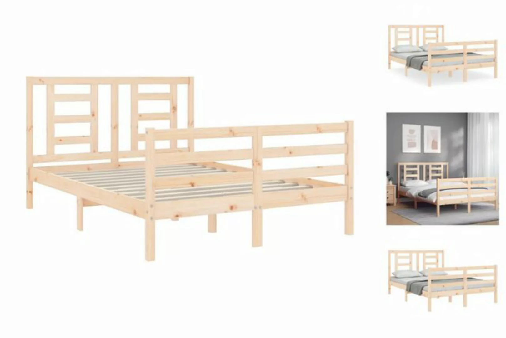 vidaXL Bettgestell Massivholzbett mit Kopfteil 140x190 cm Bett Bettgestell günstig online kaufen