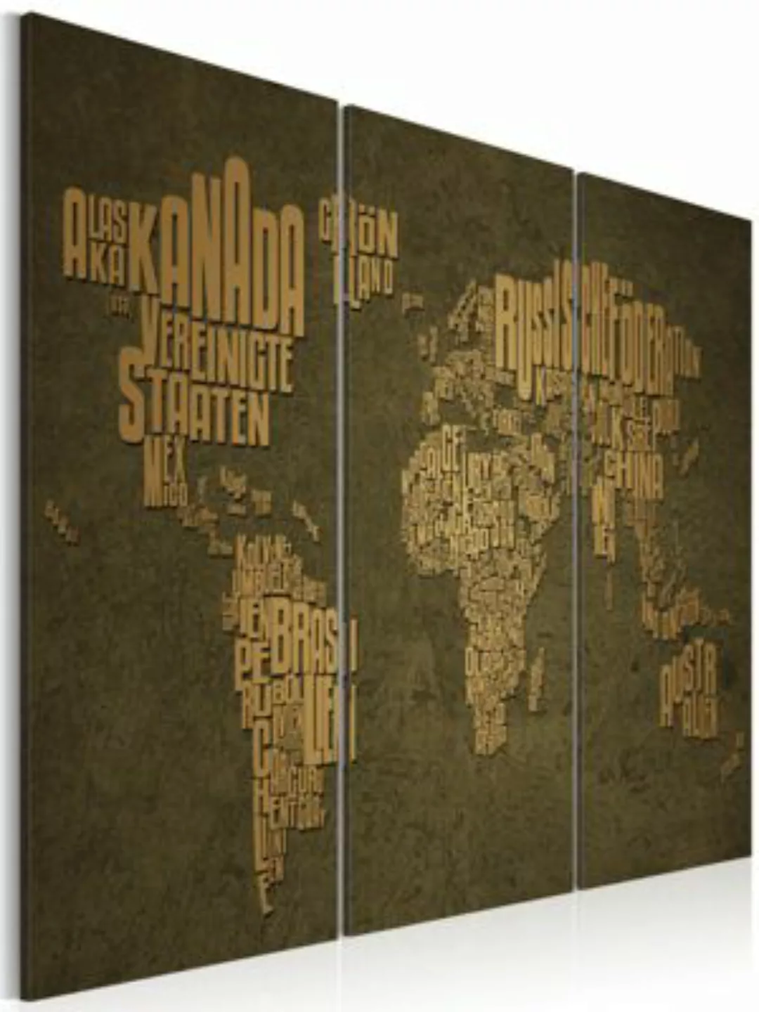 artgeist Wandbild Weltkarte, deutsche Sprache: beige Kontinente - Triptycho günstig online kaufen