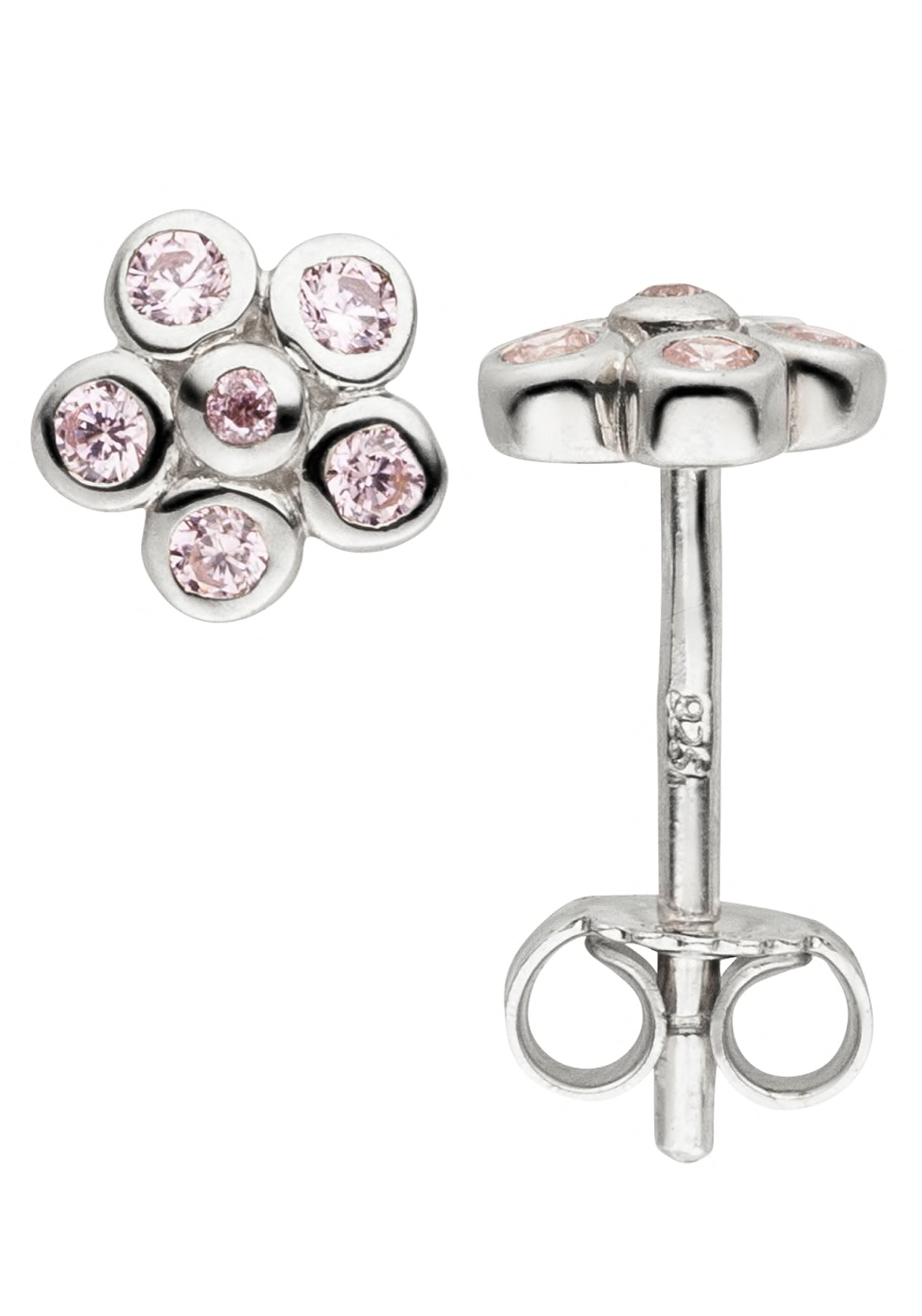 JOBO Paar Ohrstecker "Ohrringe Blume mit 12 Zirkonia rosa", 925 Silber rhod günstig online kaufen