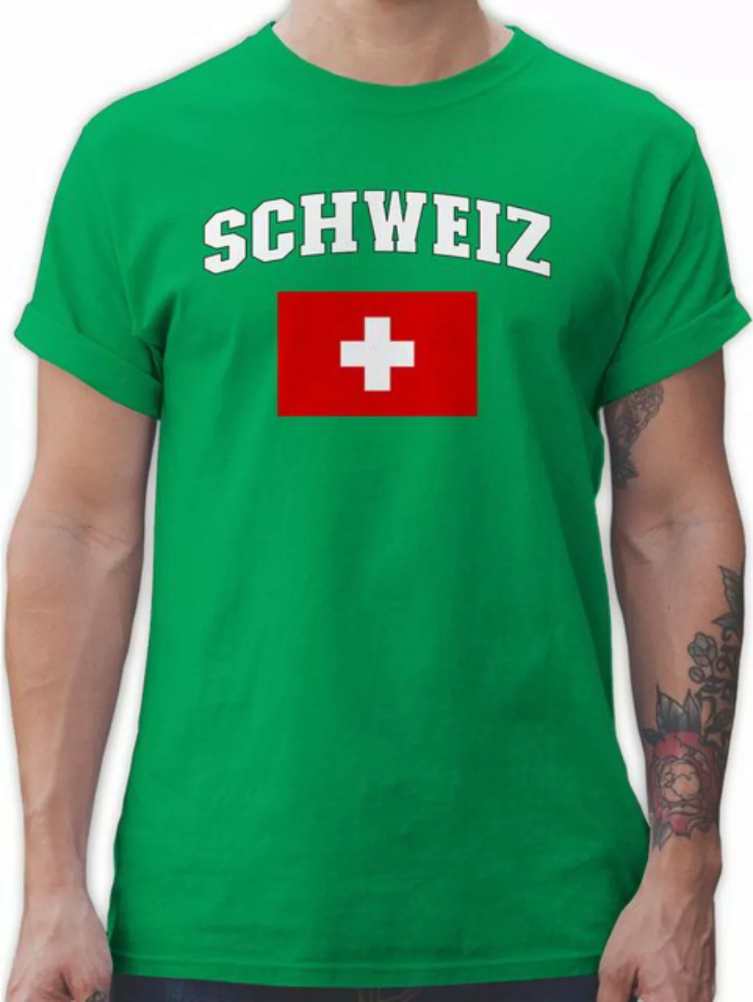 Shirtracer T-Shirt Schweiz Schriftzug mit Flagge, Switzerland 2024 Fussball günstig online kaufen