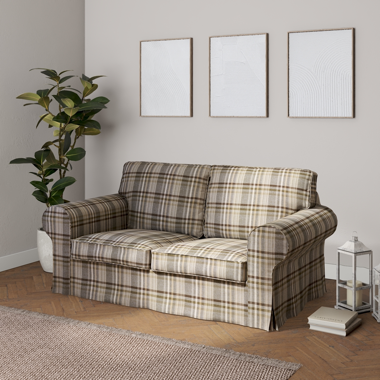 Bezug für Ektorp 2-Sitzer Sofa nicht ausklappbar, braun- beige, Sofabezug f günstig online kaufen