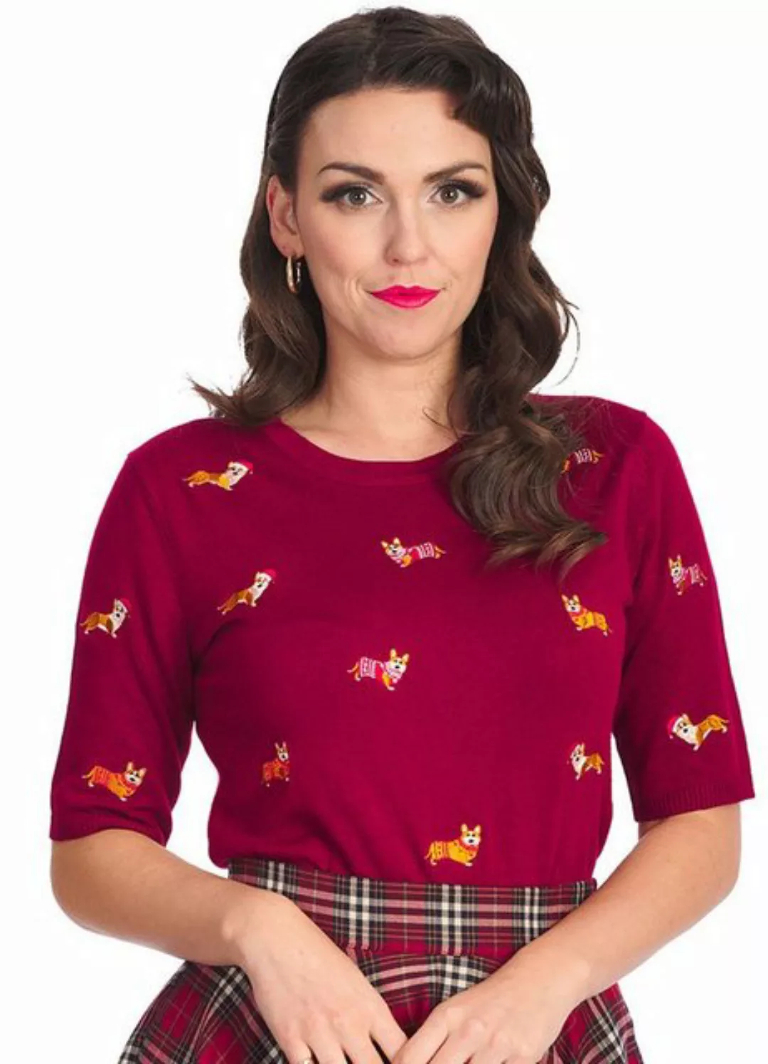 Banned Sweatshirt The Queens Corgi Burgunder Vintage Rockabilly Hunde günstig online kaufen