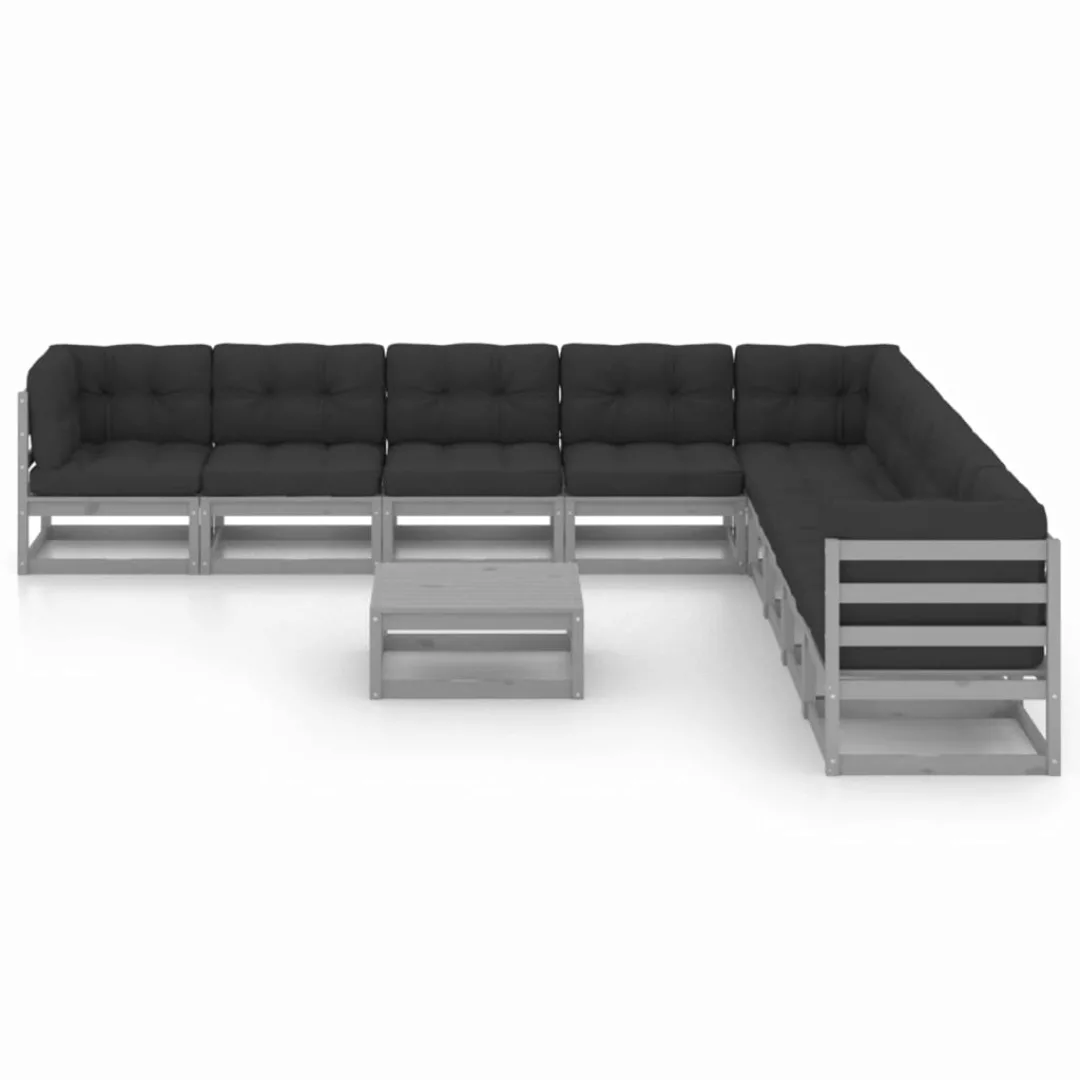 10-tlg. Garten-lounge-set Mit Kissen Grau Kiefer Massivholz günstig online kaufen