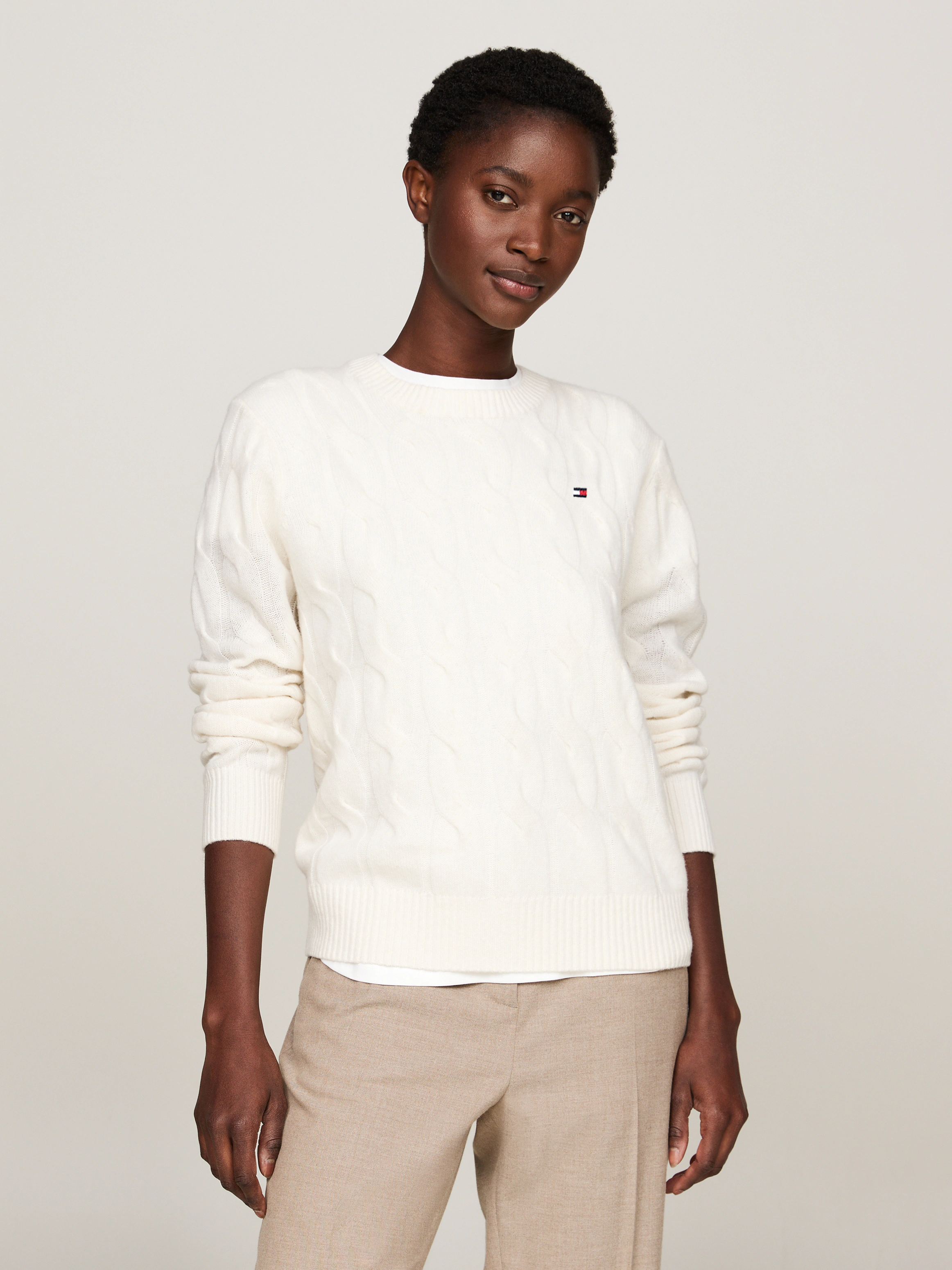 Tommy Hilfiger Strickpullover SOFT WOOL CABLE C-NK mit Zopfmuster, Rundhals günstig online kaufen