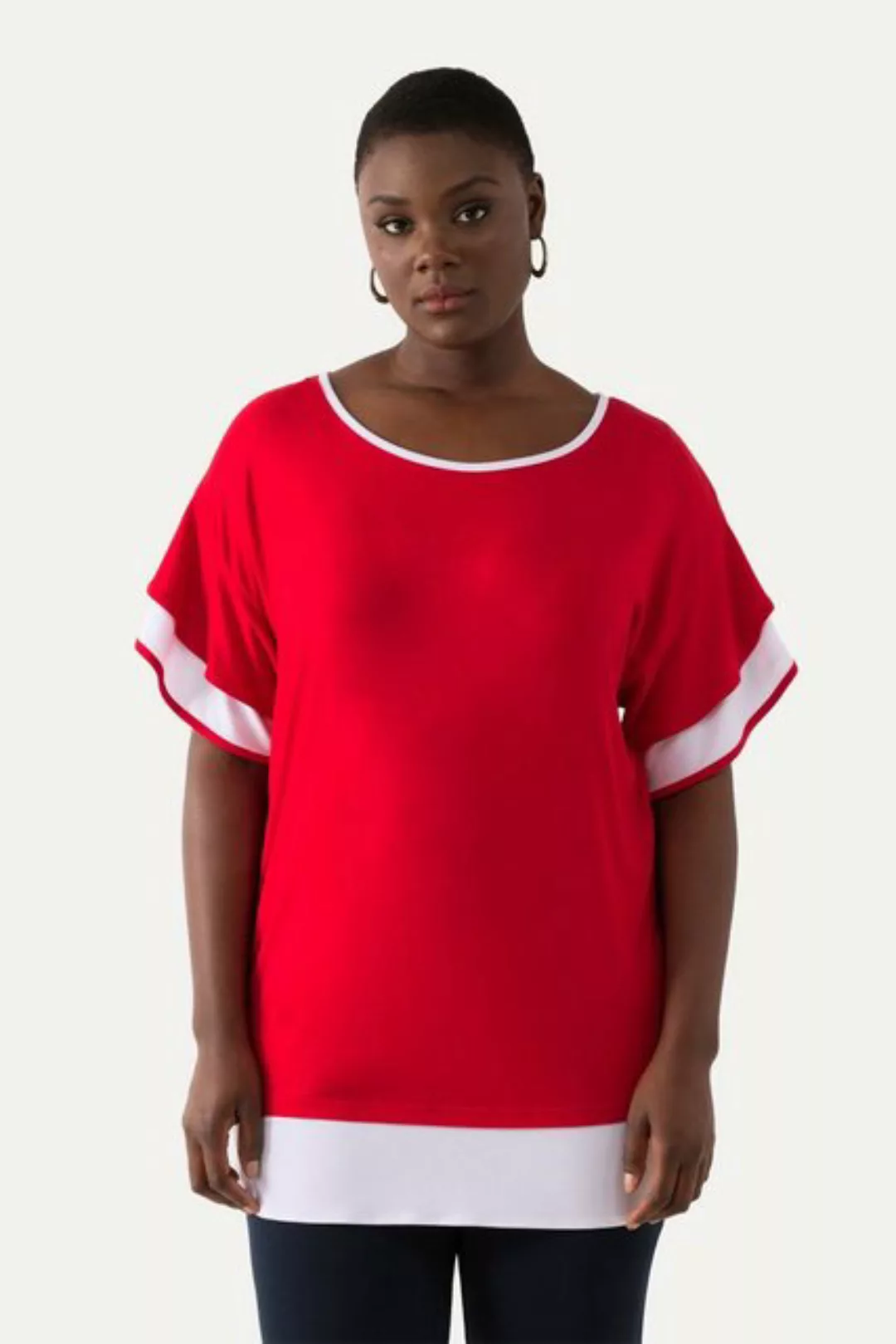 Ulla Popken T-Shirt T-Shirt Oversized Rundhals Volant-Halbarm günstig online kaufen