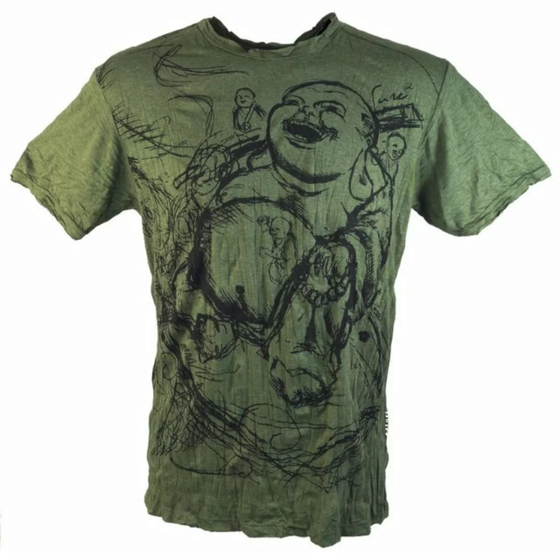 Guru-Shop T-Shirt Sure Herren T-Shirt Happy Buddha - olive Festival, altern günstig online kaufen