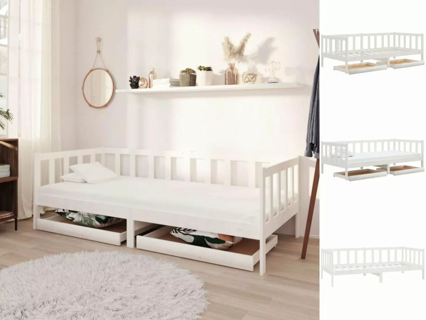 vidaXL Bettgestell Tagesbett Gästebett mit Schubladen Weiß 90x200 cm Massiv günstig online kaufen