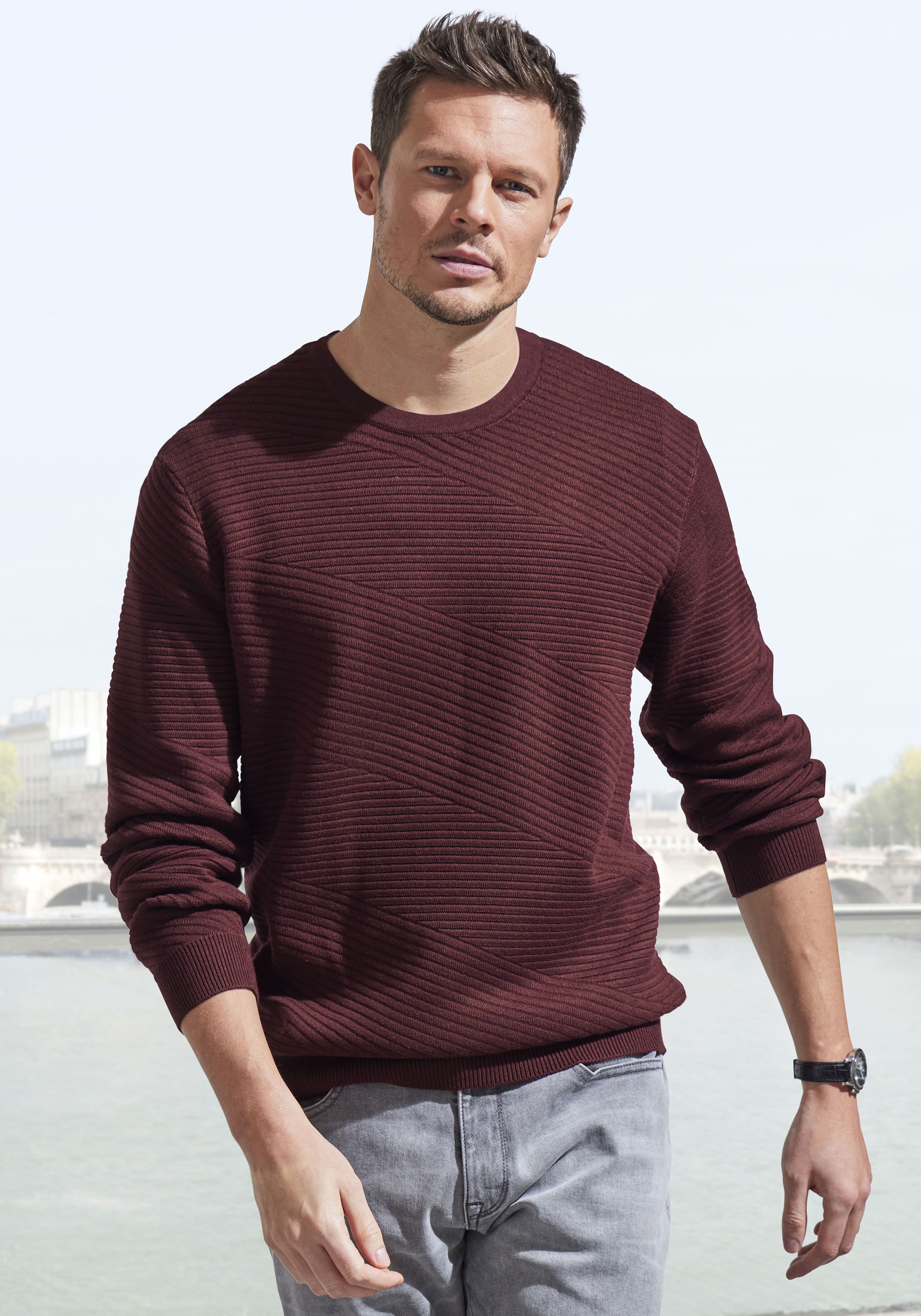 John Devin Strickpullover, Pullover aus weichem Strukturstrick günstig online kaufen