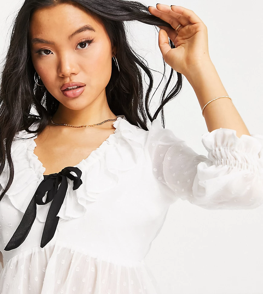 River Island Petite – Langärmlige Chiffon-Bluse mit Punktestruktur und Schl günstig online kaufen