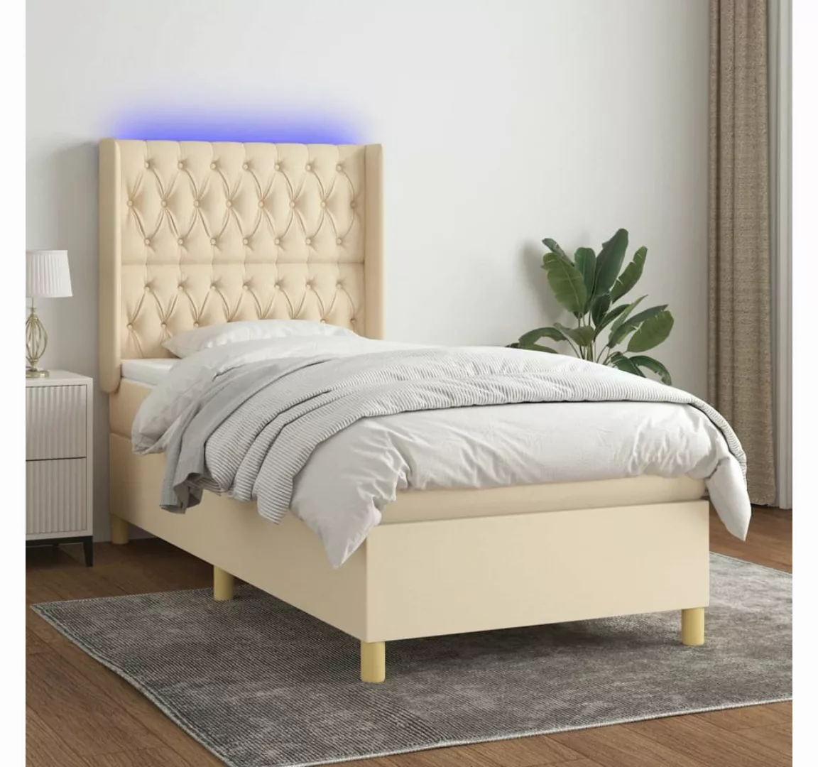 vidaXL Boxspringbett Boxspringbett mit Matratze LED Creme 100x200 cm Stoff günstig online kaufen