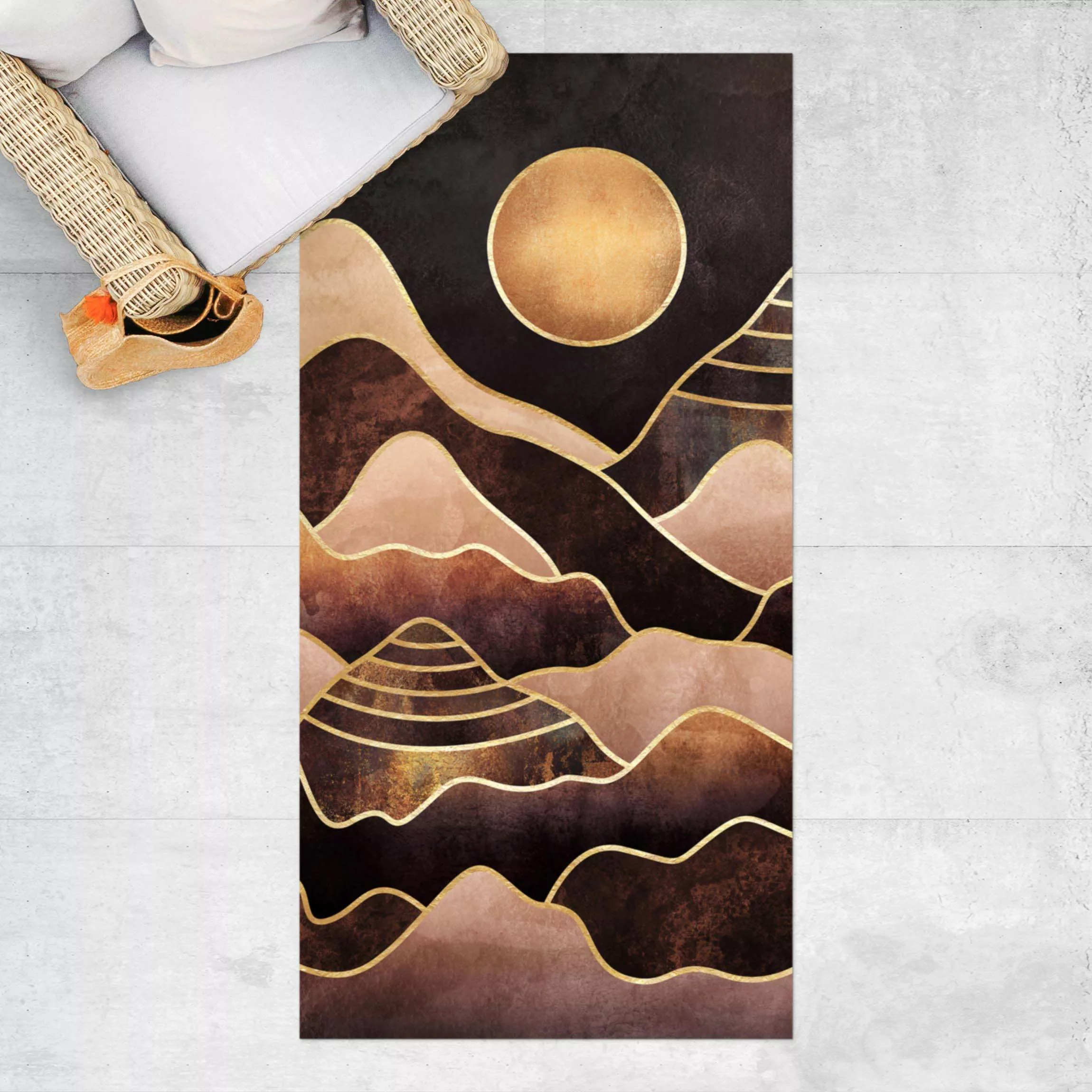 Vinyl-Teppich Goldene Sonne abstrakte Berge günstig online kaufen