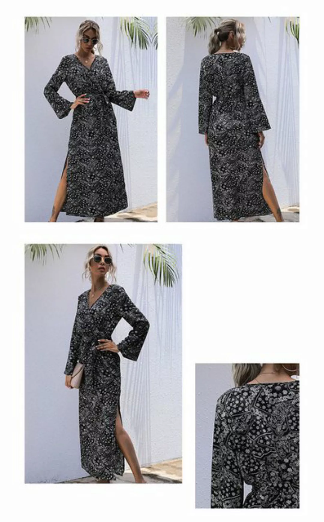 AFAZ New Trading UG Maxirock Retro-Damenkleid mit Schlitz, bedruckt und lan günstig online kaufen