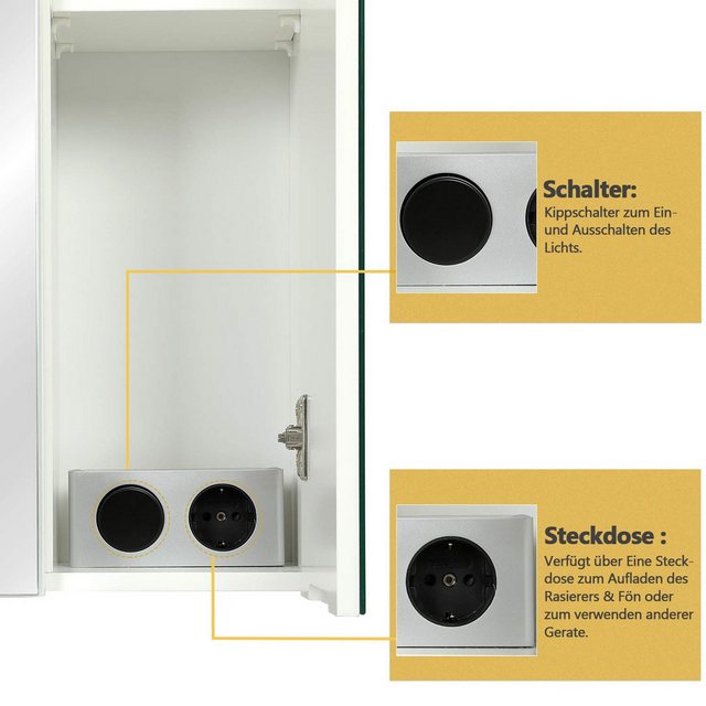 MSMASK Badezimmerspiegelschrank mit LED Beleuchtung, Steckdose und lichtsch günstig online kaufen
