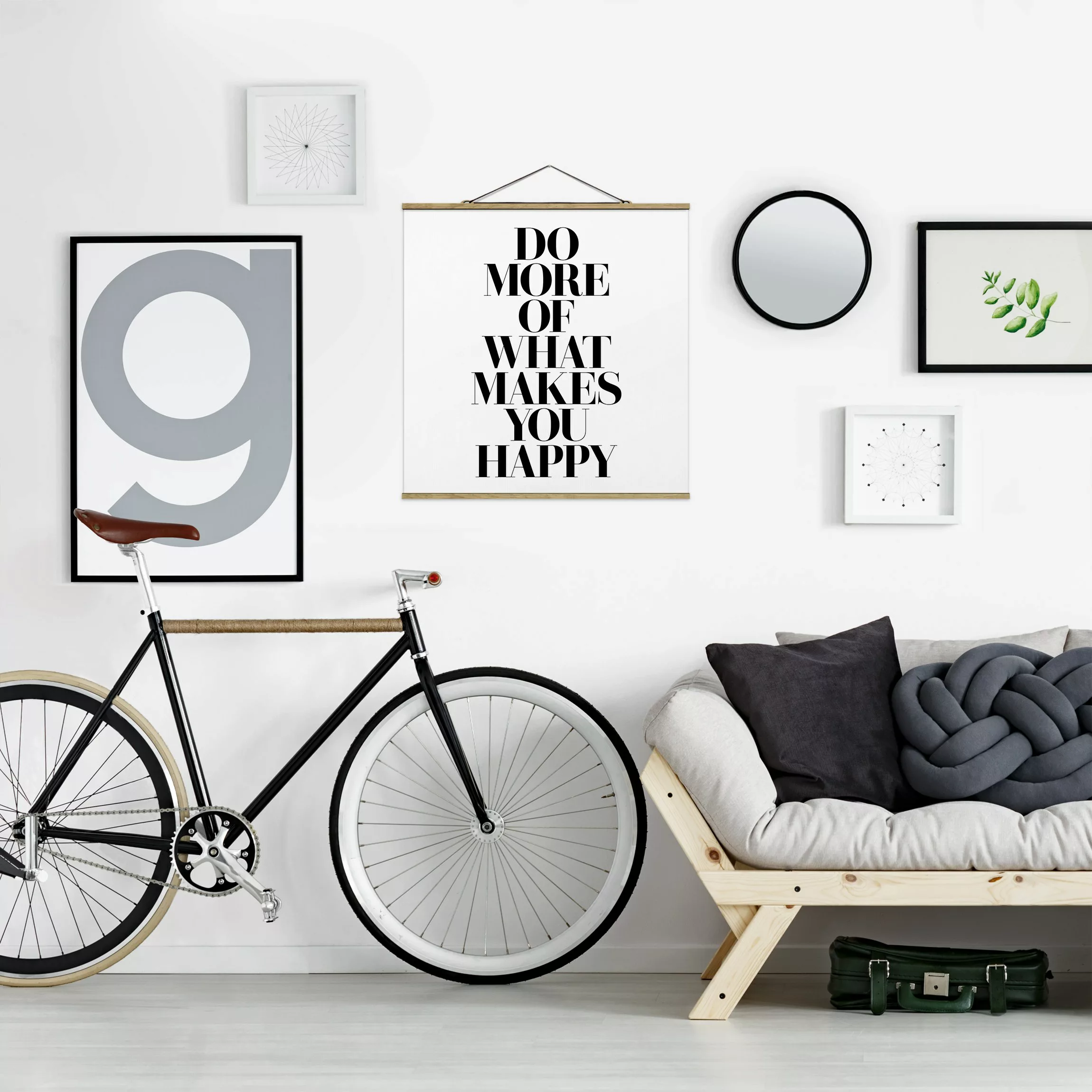 Stoffbild Spruch mit Posterleisten - Quadrat Do more of what makes you happ günstig online kaufen