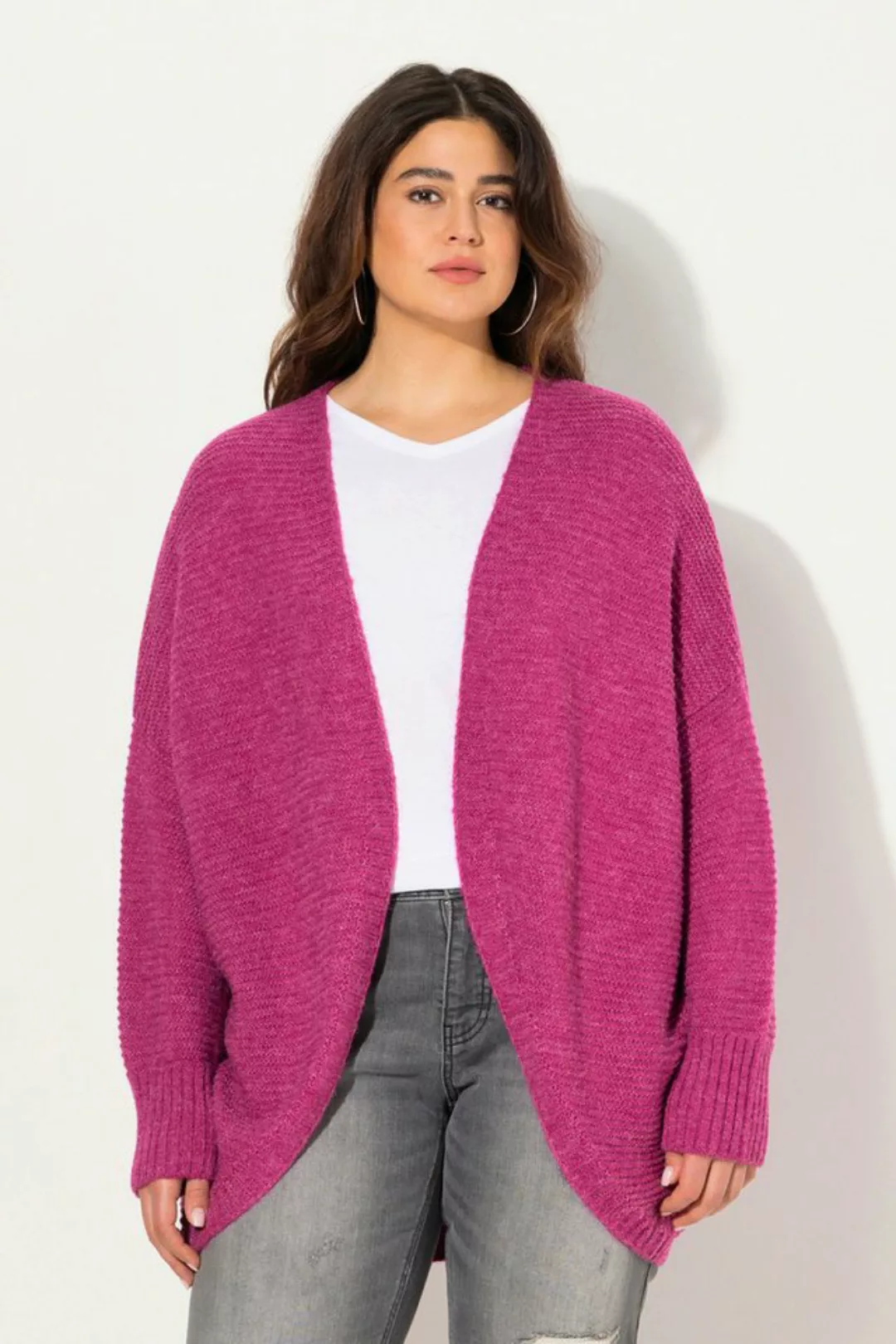 Ulla Popken Strickjacke Strickjacke Egg-Shape Wollanteil offene Form günstig online kaufen