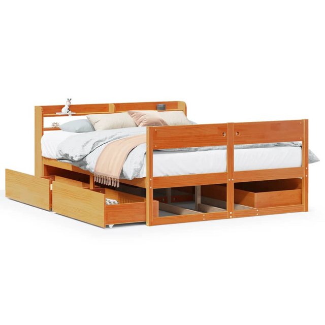 vidaXL Bett, Massivholzbett ohne Matratze Wachsbraun 135x190 cm Kiefernholz günstig online kaufen