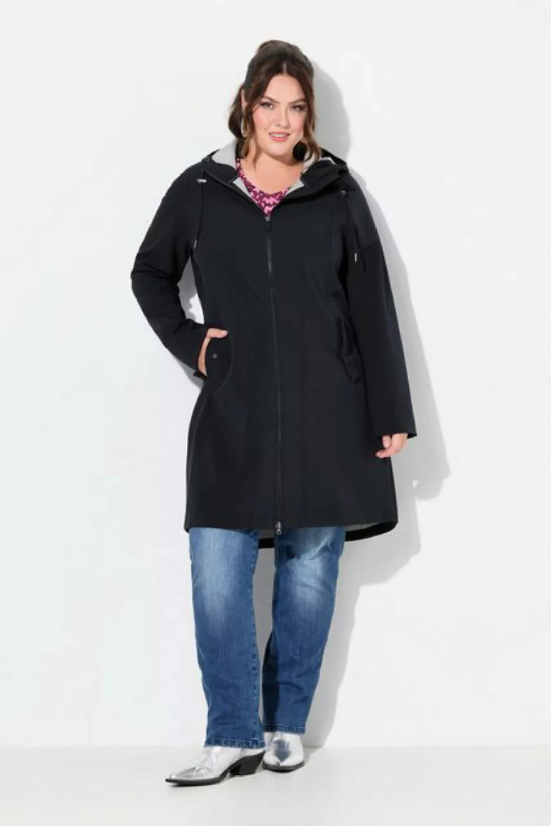 Ulla Popken Softshelljacke HYPRAR Softshell-Longjacke wasserabweisend Kapuz günstig online kaufen