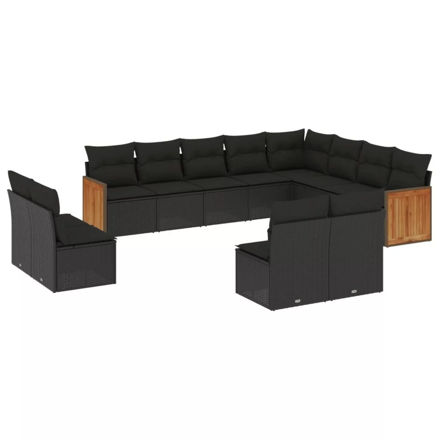 vidaXL 12-tlg Garten-Sofagarnitur mit Kissen Schwarz Poly Rattan Modell 75 günstig online kaufen