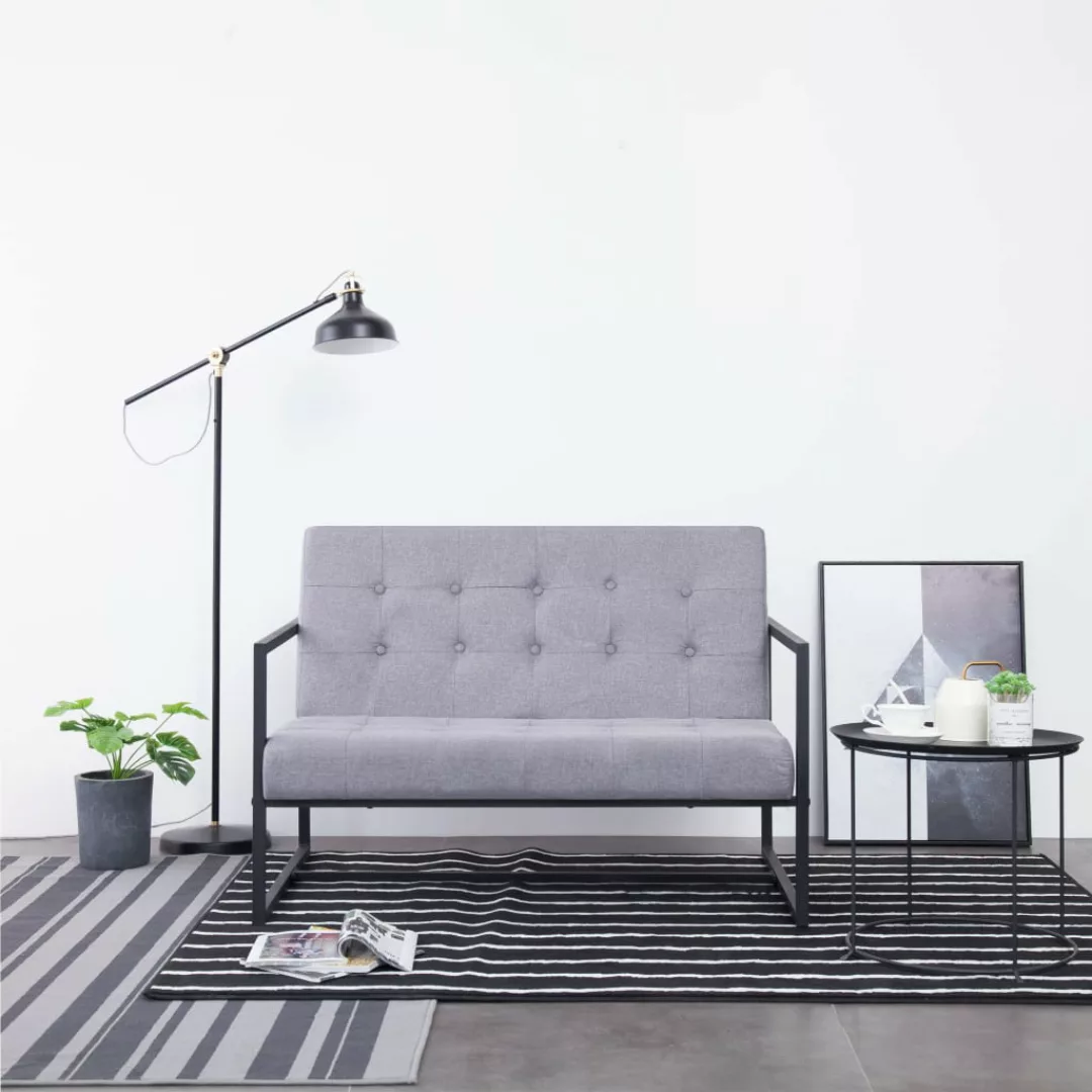 2-sitzer-sofa Mit Armlehnen Hellgrau Stahl Und Stoff günstig online kaufen