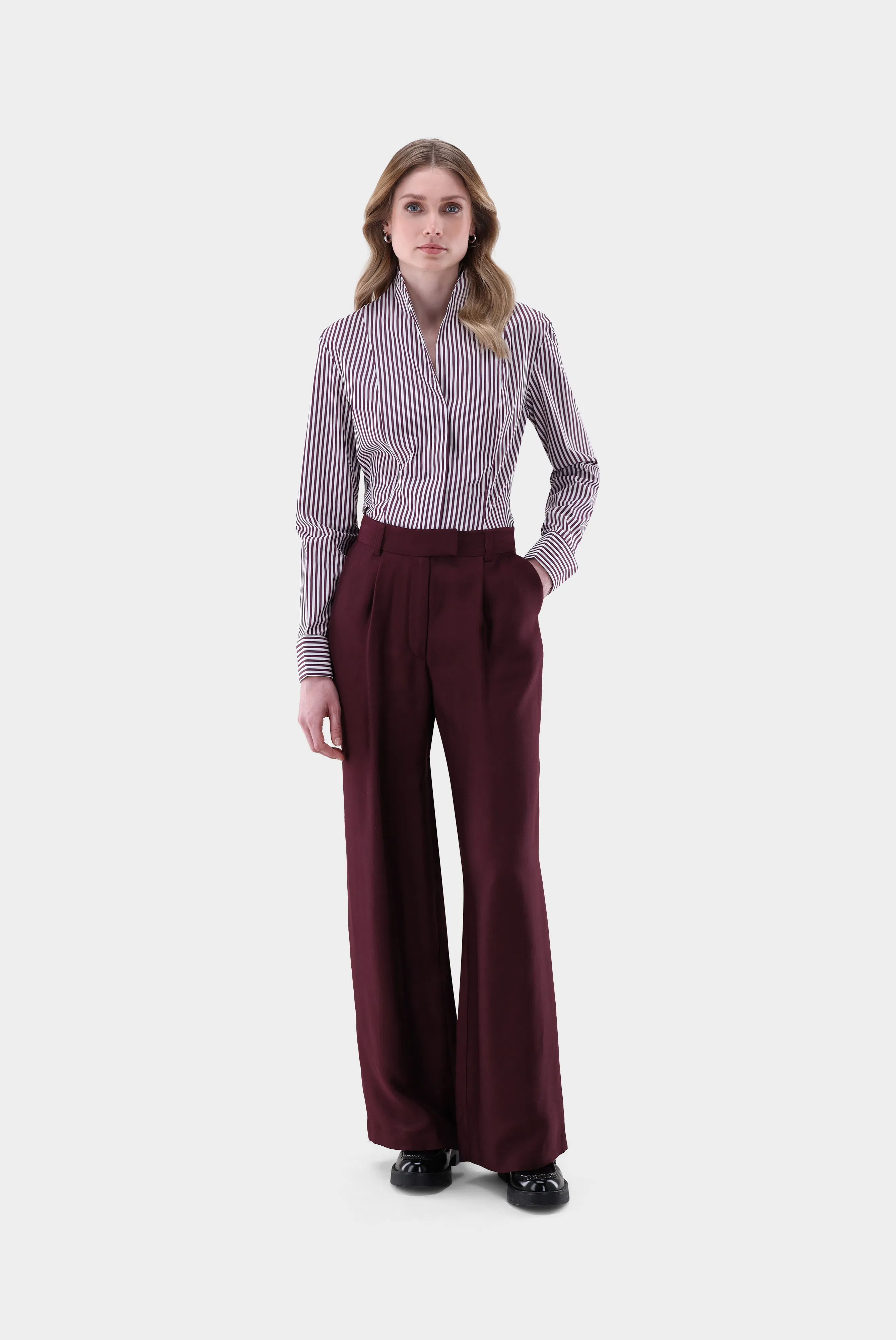 Kelchkragenbluse aus popeline gestreift günstig online kaufen