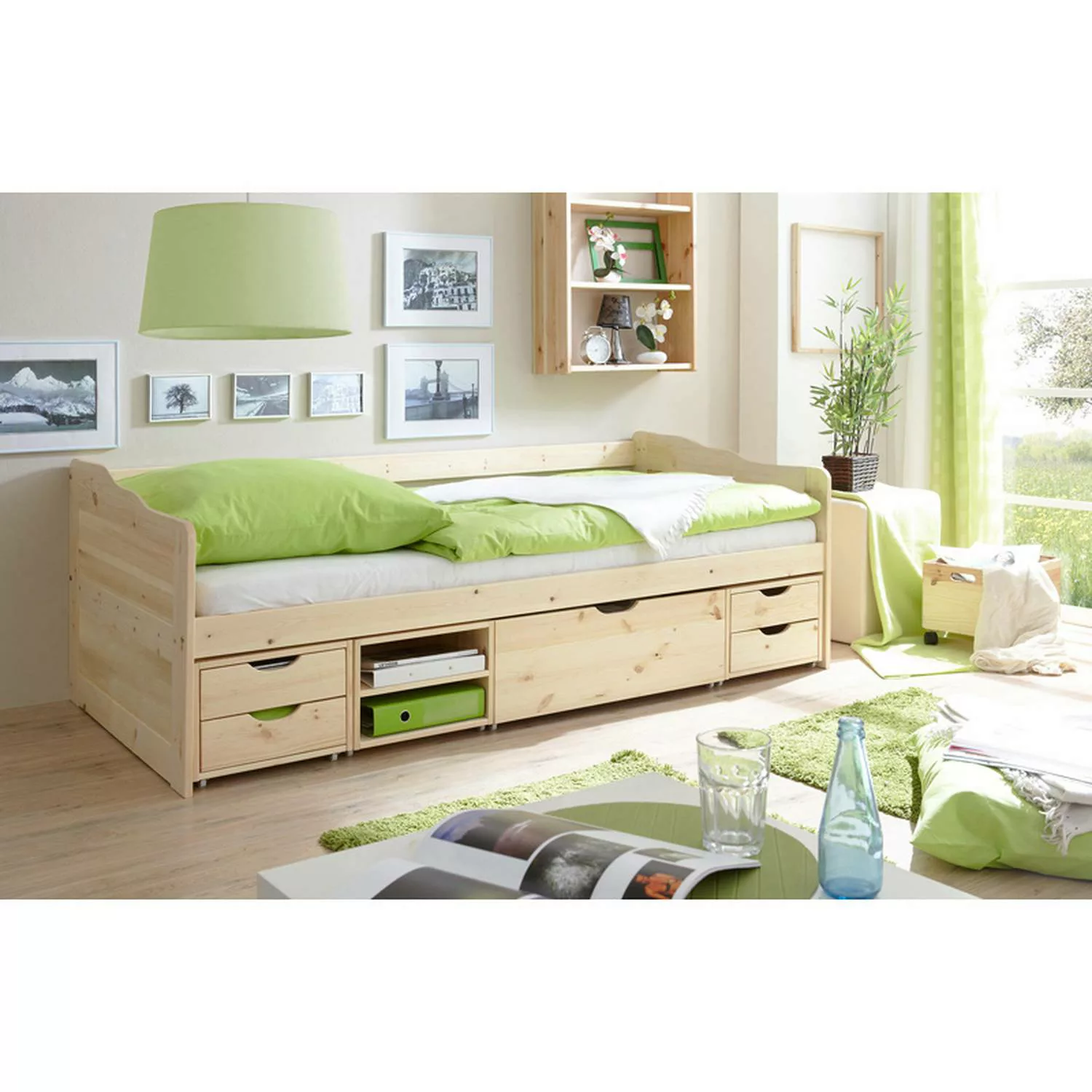 Funktionsbett mit 4 Schubkästen CATANIA-22 massiv natur B x H x T ca. 96 x günstig online kaufen