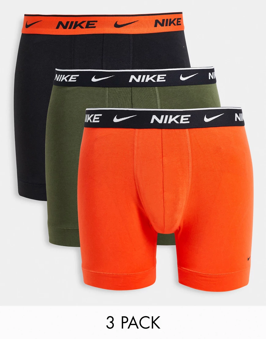 Nike – 3er-Pack Boxershorts aus Baumwoll-Stretch in Orange/Khaki/Schwarz-Me günstig online kaufen