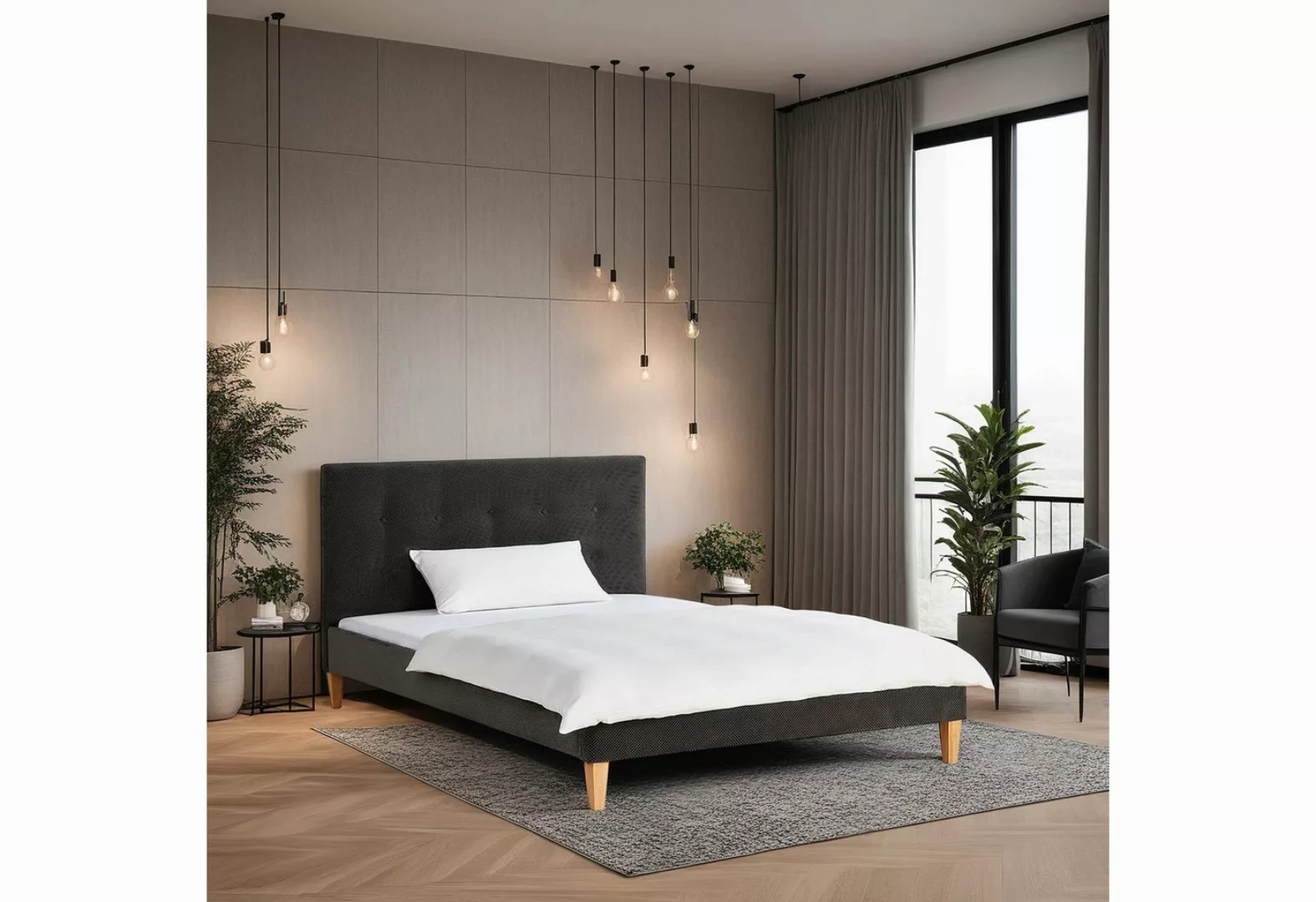 Homestyle4u Polsterbett 140x200 Doppelbett Samt weicher Komfort Grau luxuri günstig online kaufen