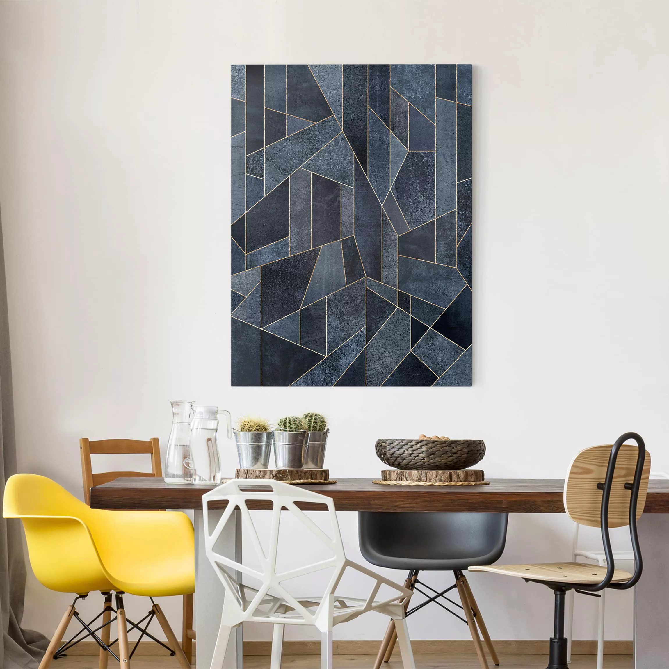 Leinwandbild Abstrakt - Hochformat Blaue Geometrie Aquarell günstig online kaufen