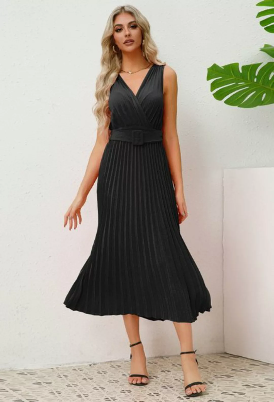 SEGUEN Strandkleid Kleid mit Faltengürtel und V-Ausschnitt (Sexy schmal ges günstig online kaufen