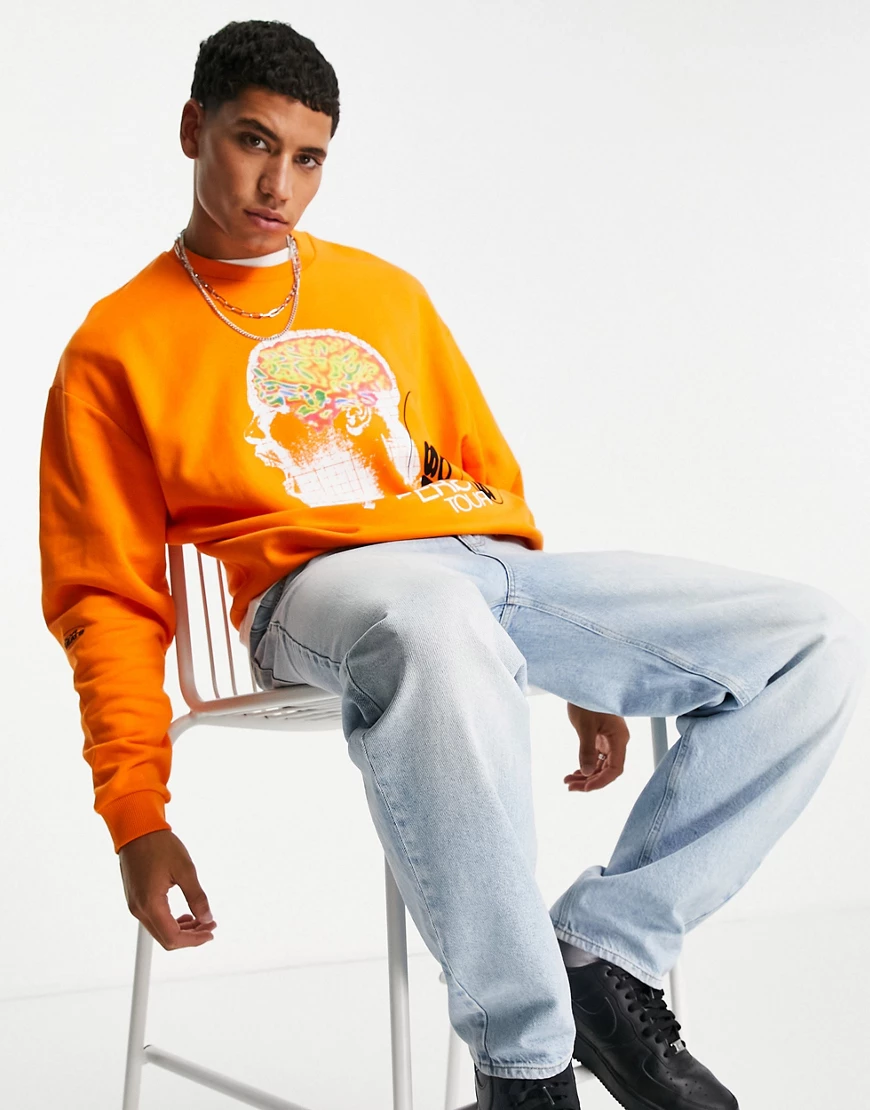 ASOS DESIGN – Sweatshirt in Orange mit ASAP Ferg -Prints günstig online kaufen