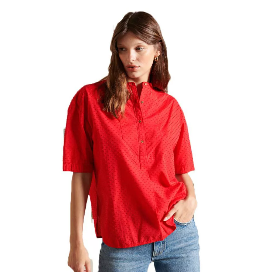 Superdry Grandad Collar Kurzarm Bluse XS Campus Red günstig online kaufen