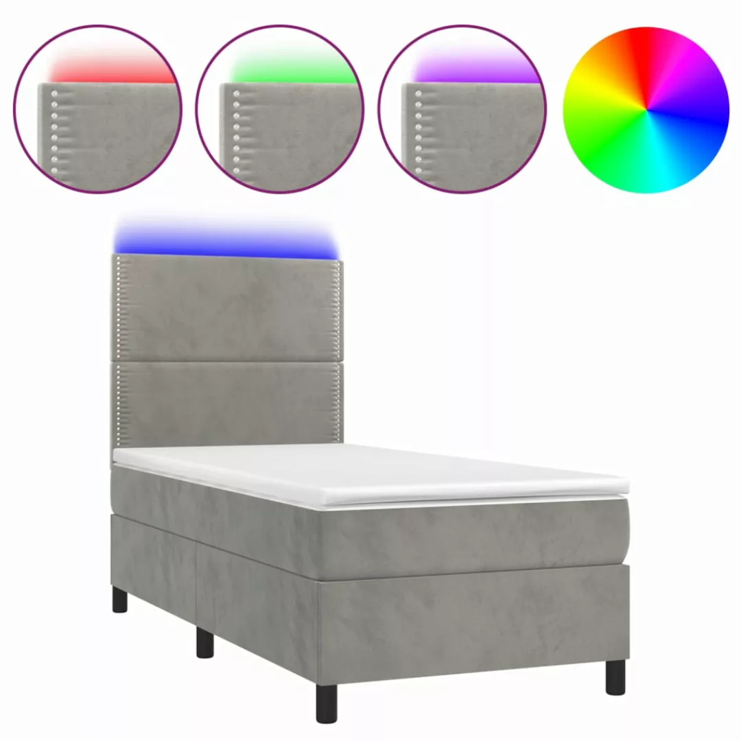 vidaXL Boxspringbett Boxspringbett mit Matratze LED Hellgrau 90x190 cm Samt günstig online kaufen