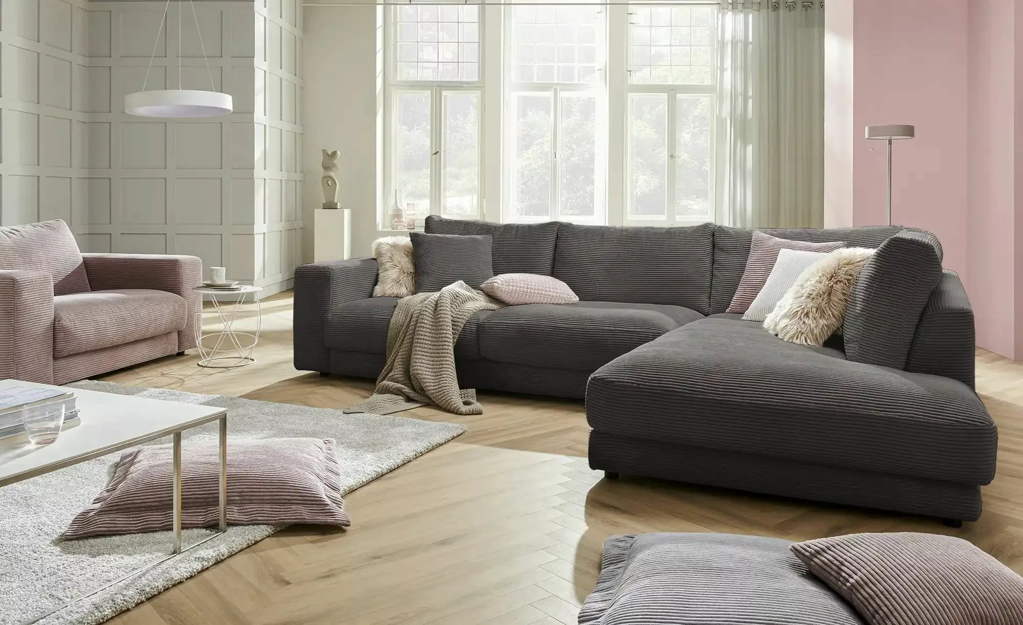 Jette Home Ecksofa Cord Sila ¦ grau ¦ Maße (cm): B: 325 H: 85 T: 224.0 Pols günstig online kaufen