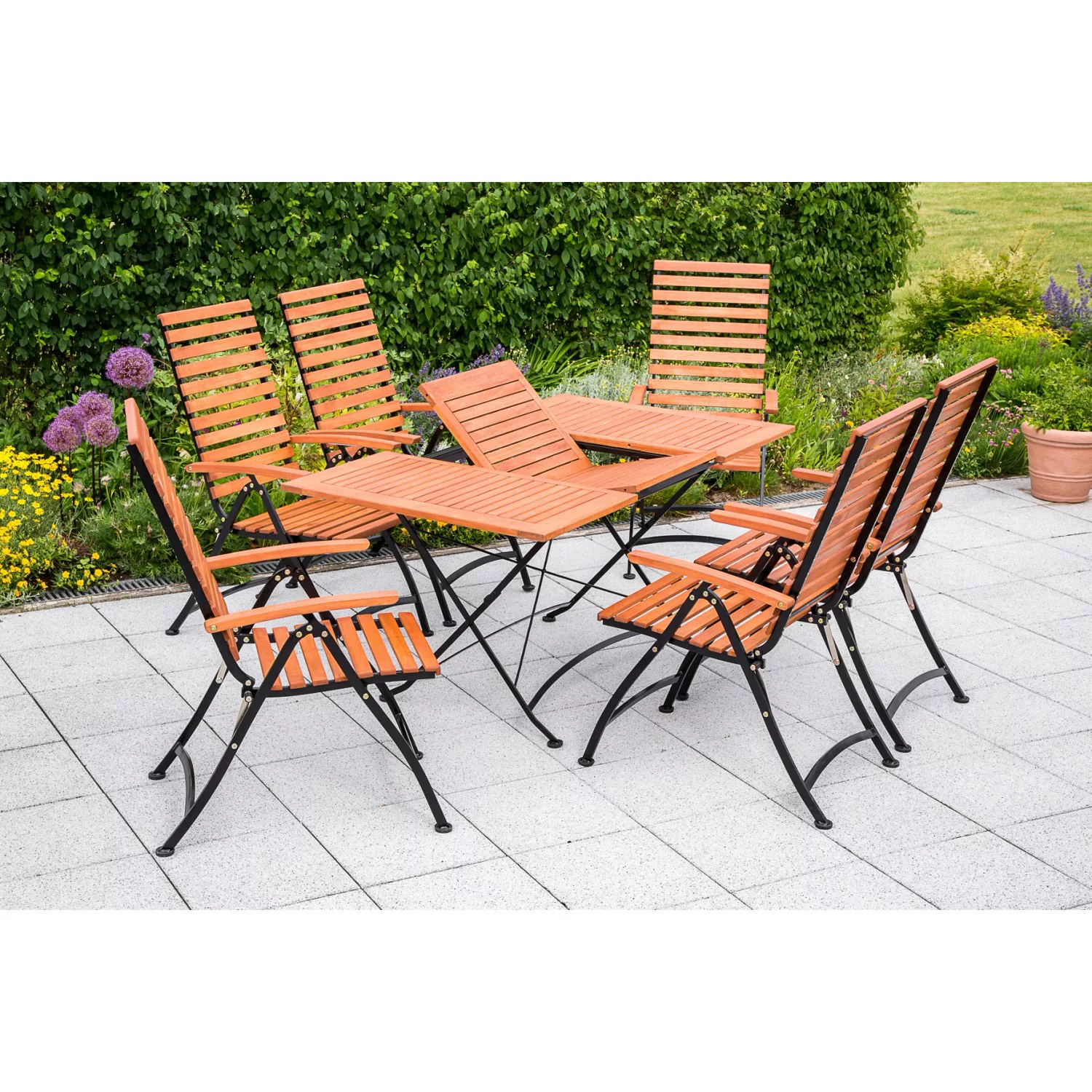 Gartenmöbel-Set Schlossgarten 7-tlg. Braun inkl. Ausziehtisch günstig online kaufen