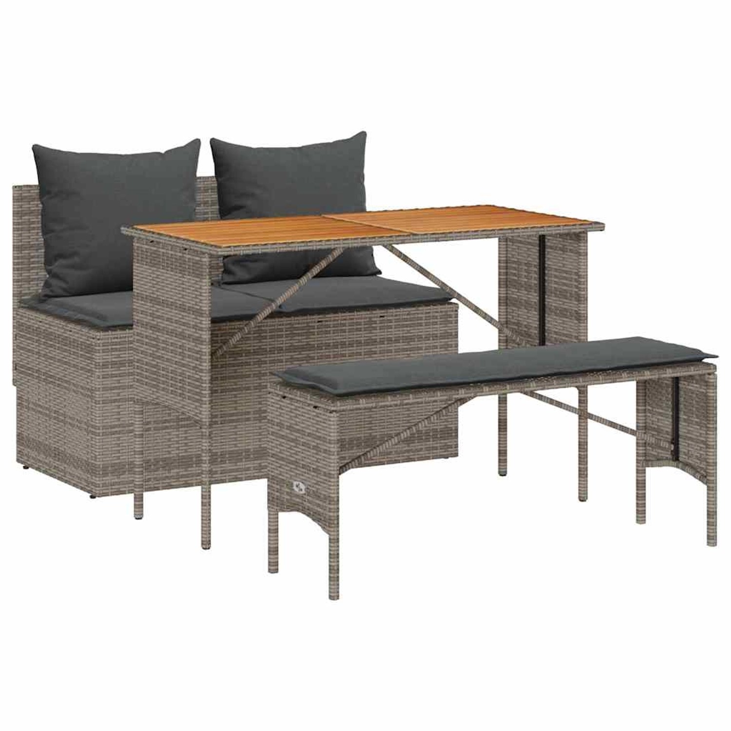 vidaXL 3-Tlg Garten-Essgruppe mit Kissen Grau Poly Rattan 4104191 günstig online kaufen