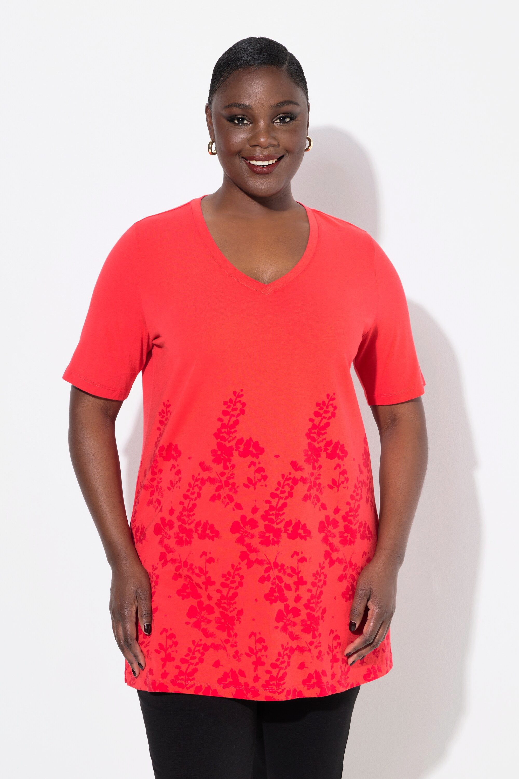 Ulla Popken Longshirt Longshirt A-Linie V-Ausschnitt günstig online kaufen