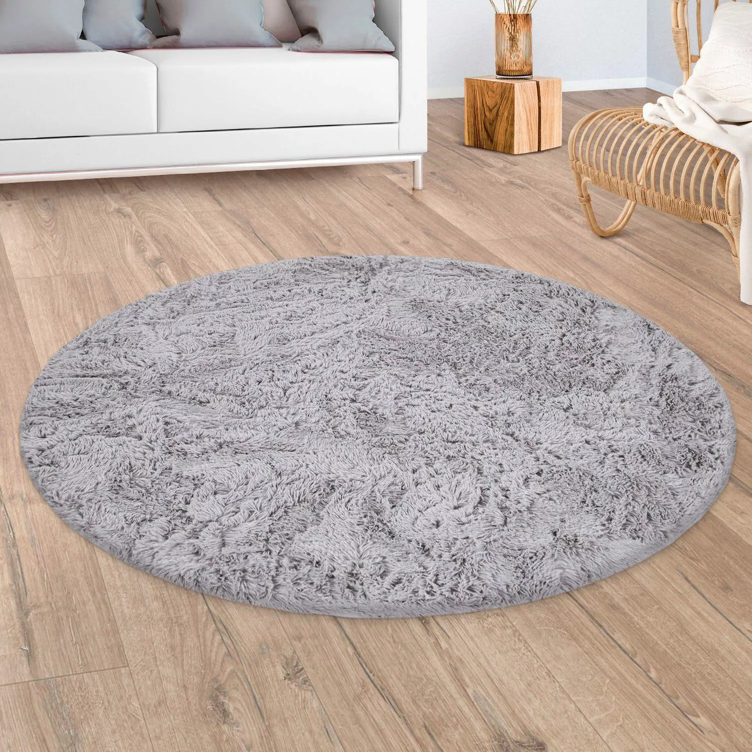 Paco Home Hochflor-Teppich »Silky 591«, rund, 37 mm Höhe, Uni Farben, beson günstig online kaufen