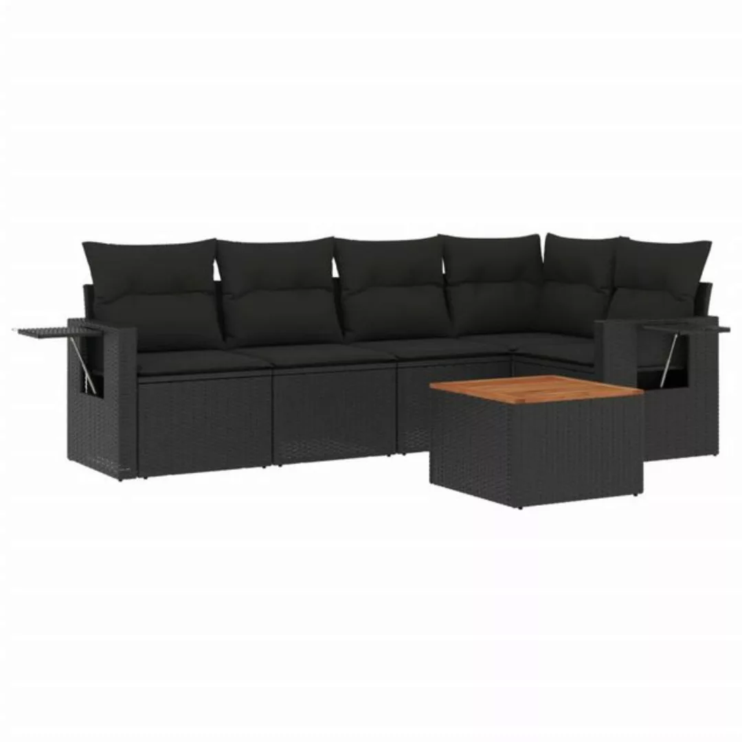 vidaXL Sofaelement 6-tlg. Garten-Sofagarnitur mit Kissen Schwarz Poly Ratta günstig online kaufen