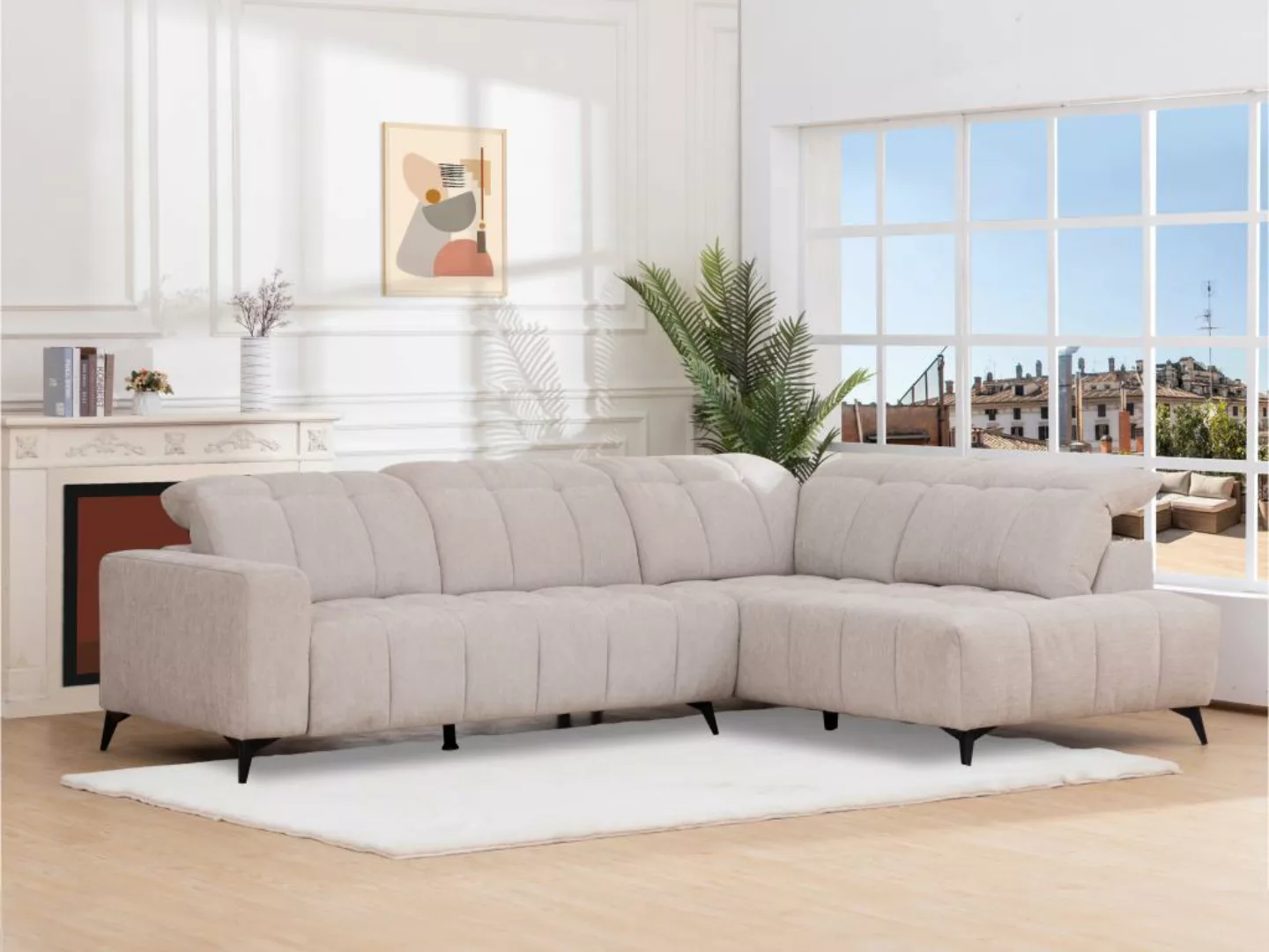 Eckrelaxsofa elektrisch - Ecke rechts - mit ausziehbarer Sitzfläche - Stoff günstig online kaufen