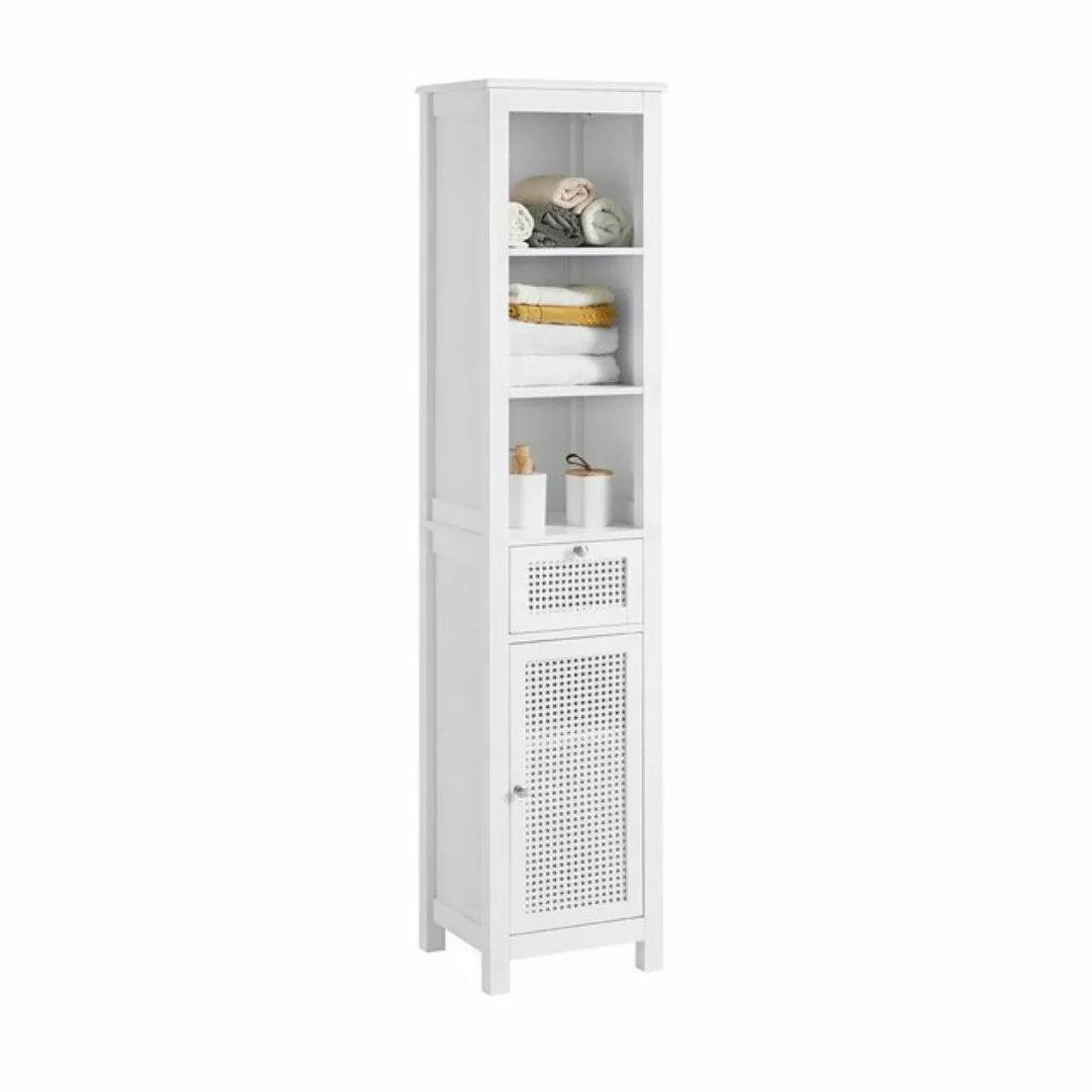 SoBuy Hochschrank mit 3 offenem Fächern und 1 Schublade MDF Weiß BZR36-W günstig online kaufen