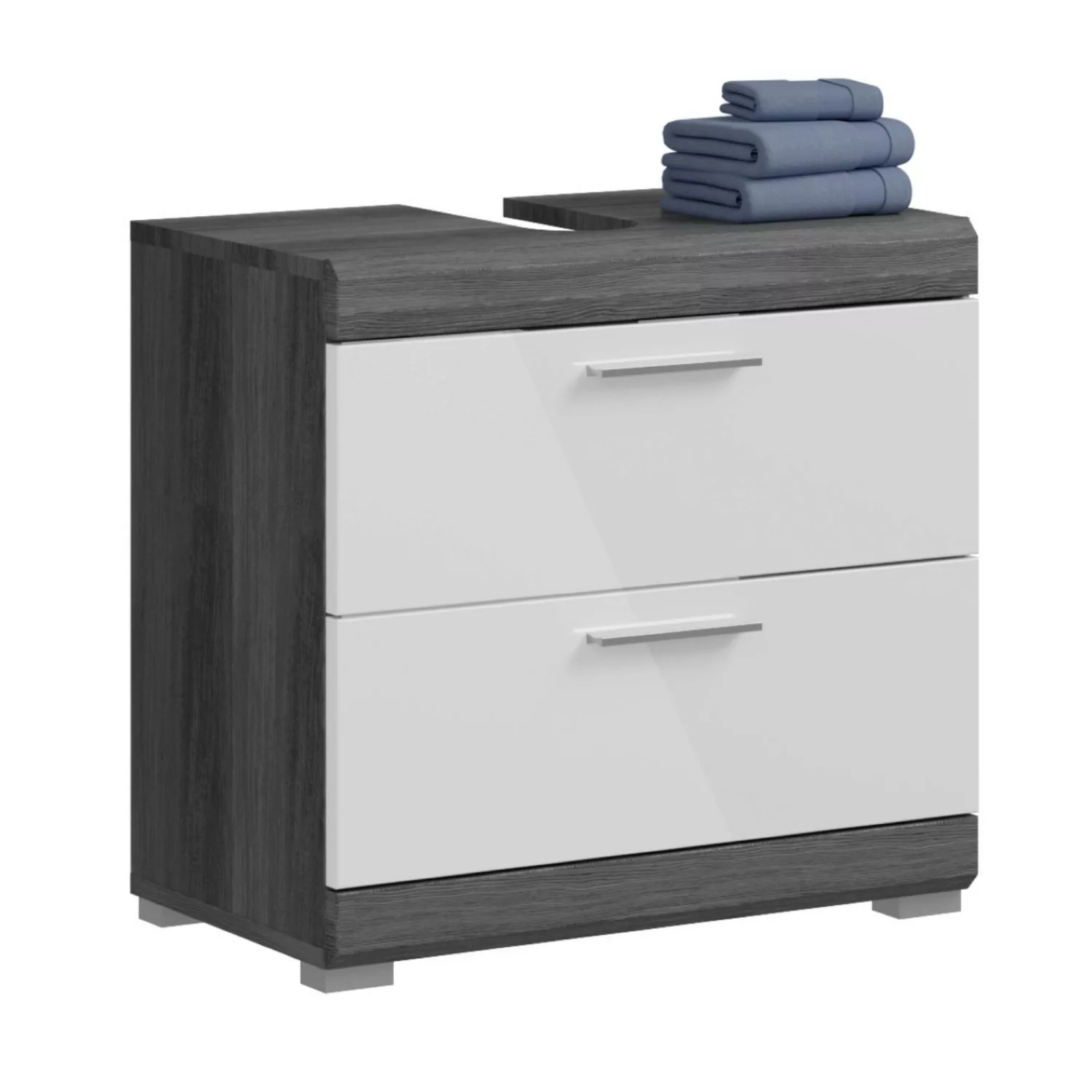 Waschbeckenunterschrank m. 2 Schubladen 60 cm x 56 cm x 34 cm Weiß-Rauchsil günstig online kaufen