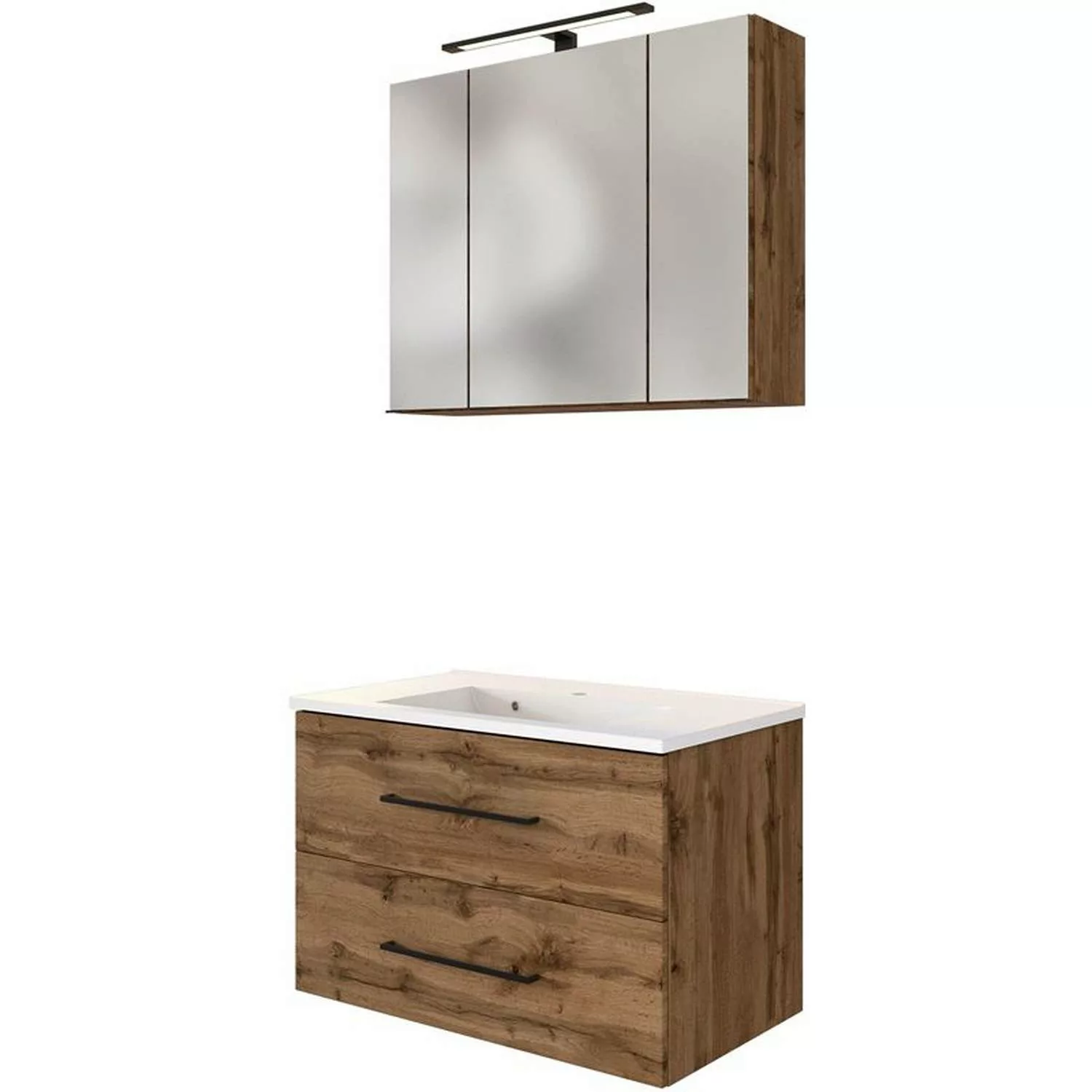 Waschplatz Set inkl. LED Spiegelschrank und Waschtisch MANLY-03 Wotaneiche günstig online kaufen