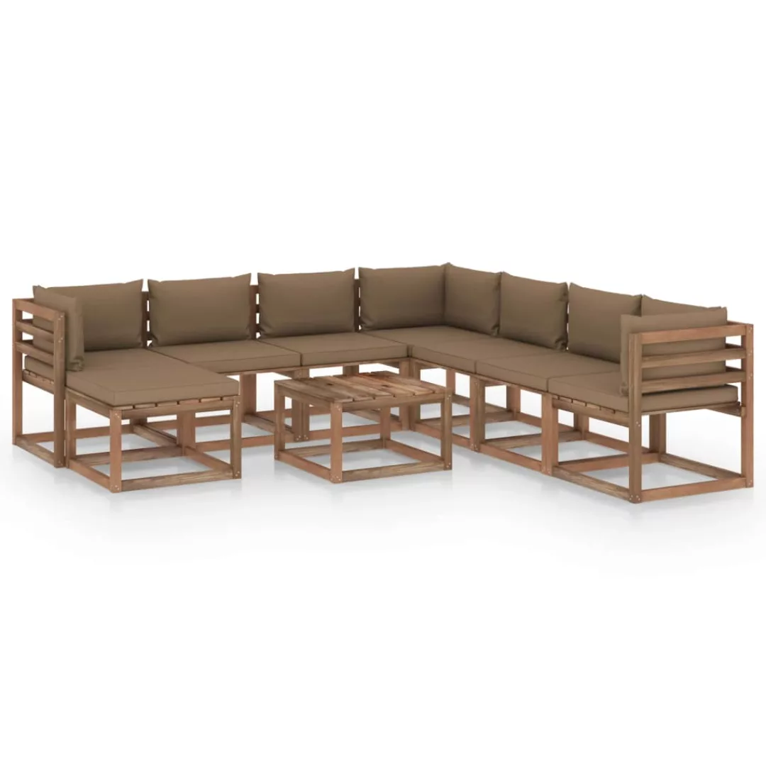 9-tlg. Garten-lounge-set Mit Kissen Taupe günstig online kaufen