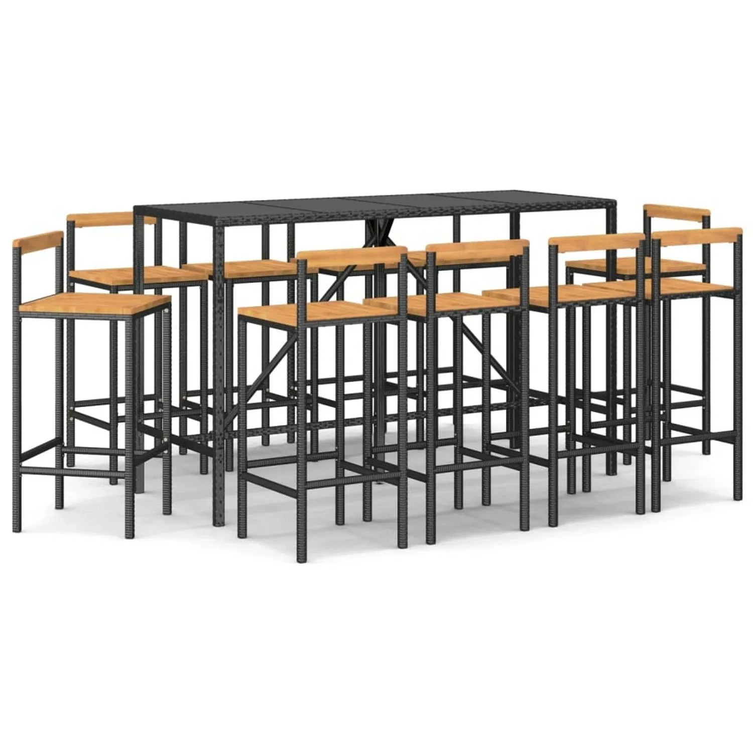 Vidaxl 11-tlg. Gartenbar-set Schwarz Poly Rattan & Massivholz Akazie günstig online kaufen