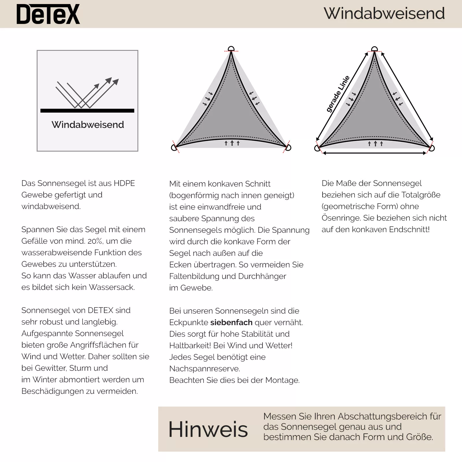Sonnensegel HDPE Dreieck Creme 3x3x3m günstig online kaufen