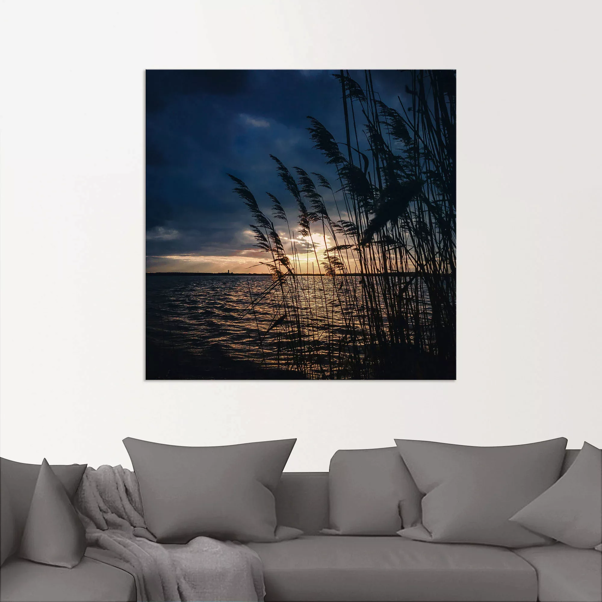 Artland Alu-Dibond-Druck "Sonnenuntergang mit Schilf am See", Seebilder, (1 günstig online kaufen