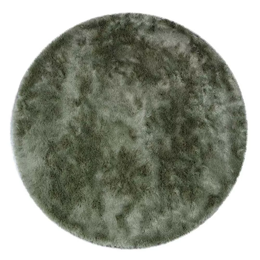 Hochfloriger Teppich rund in Graugrün 200 cm Durchmesser günstig online kaufen