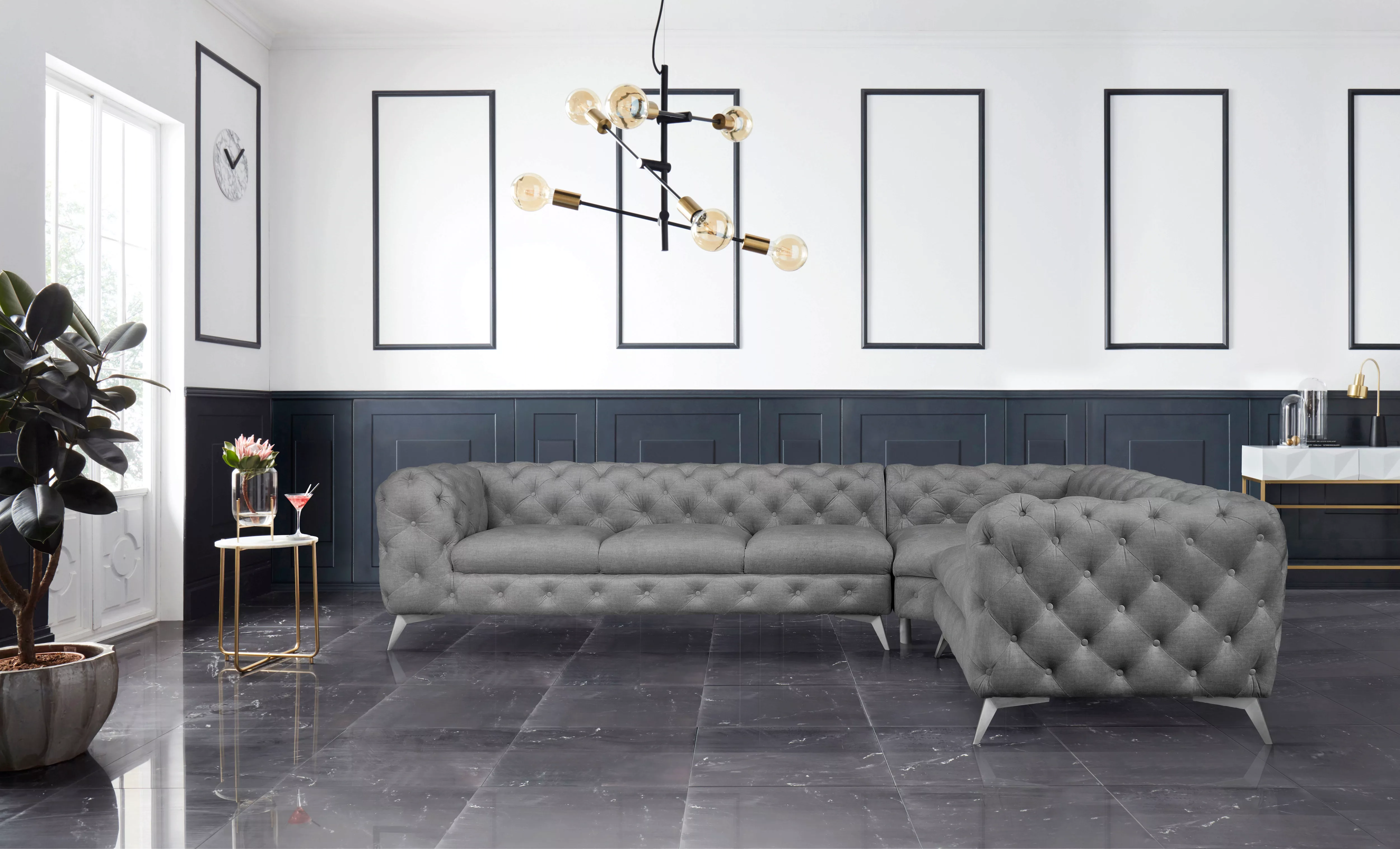 Leonique Chesterfield-Sofa "Ecksofa GLYNIS L-Form mit Wellenunterfederung, günstig online kaufen
